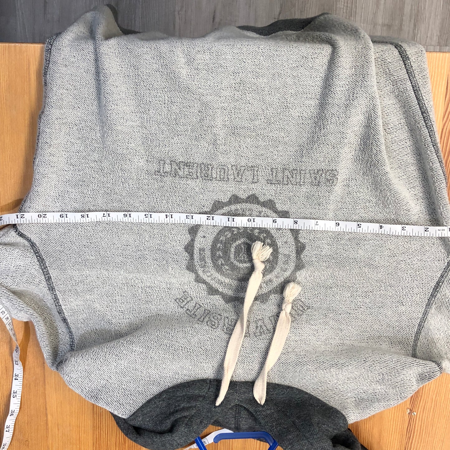 Saint Laurent Grey Contrast Hood Logo Print Hoodie Size L