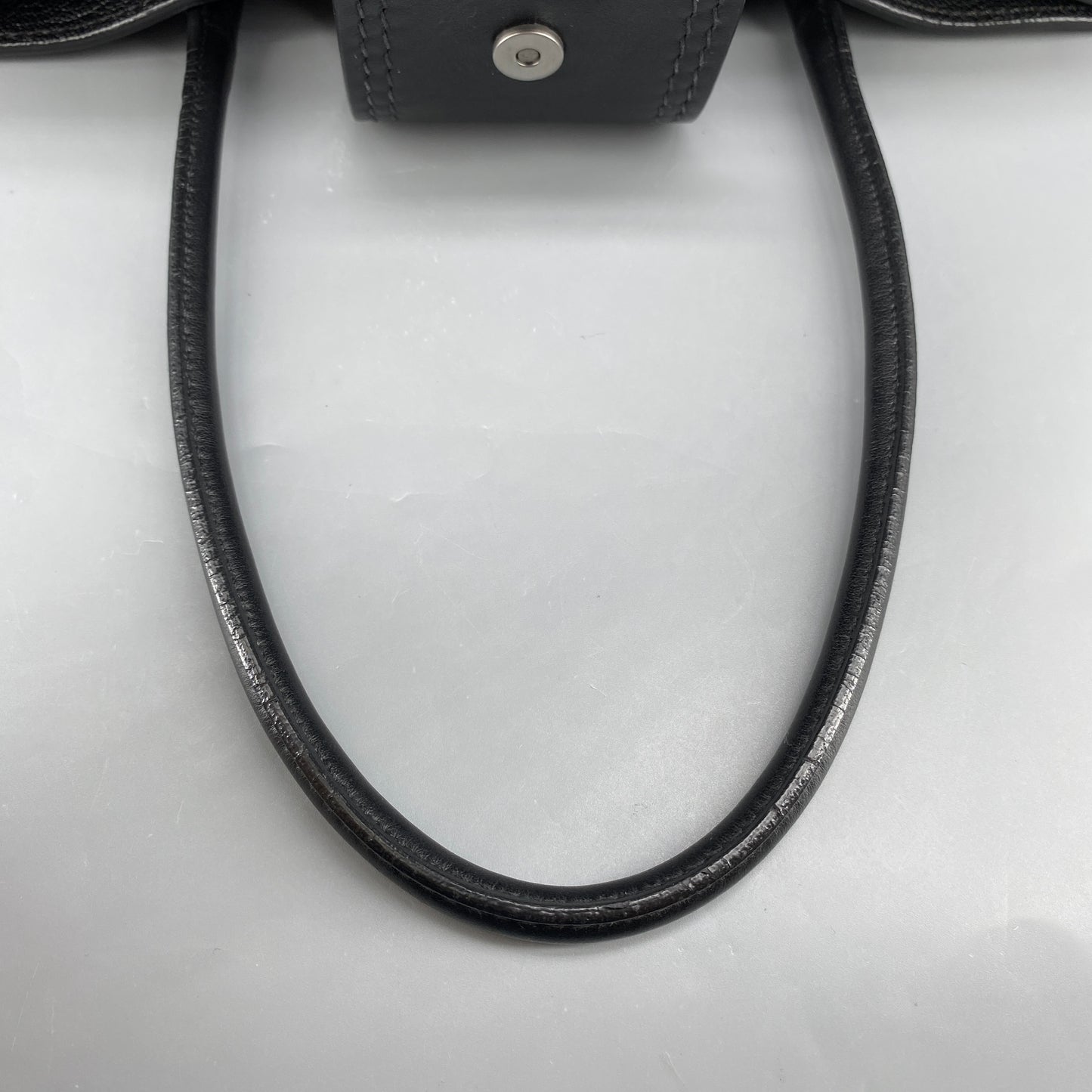 Miu Miu Black Grain Leather Crystal Ornament Top Handle Tote Bag