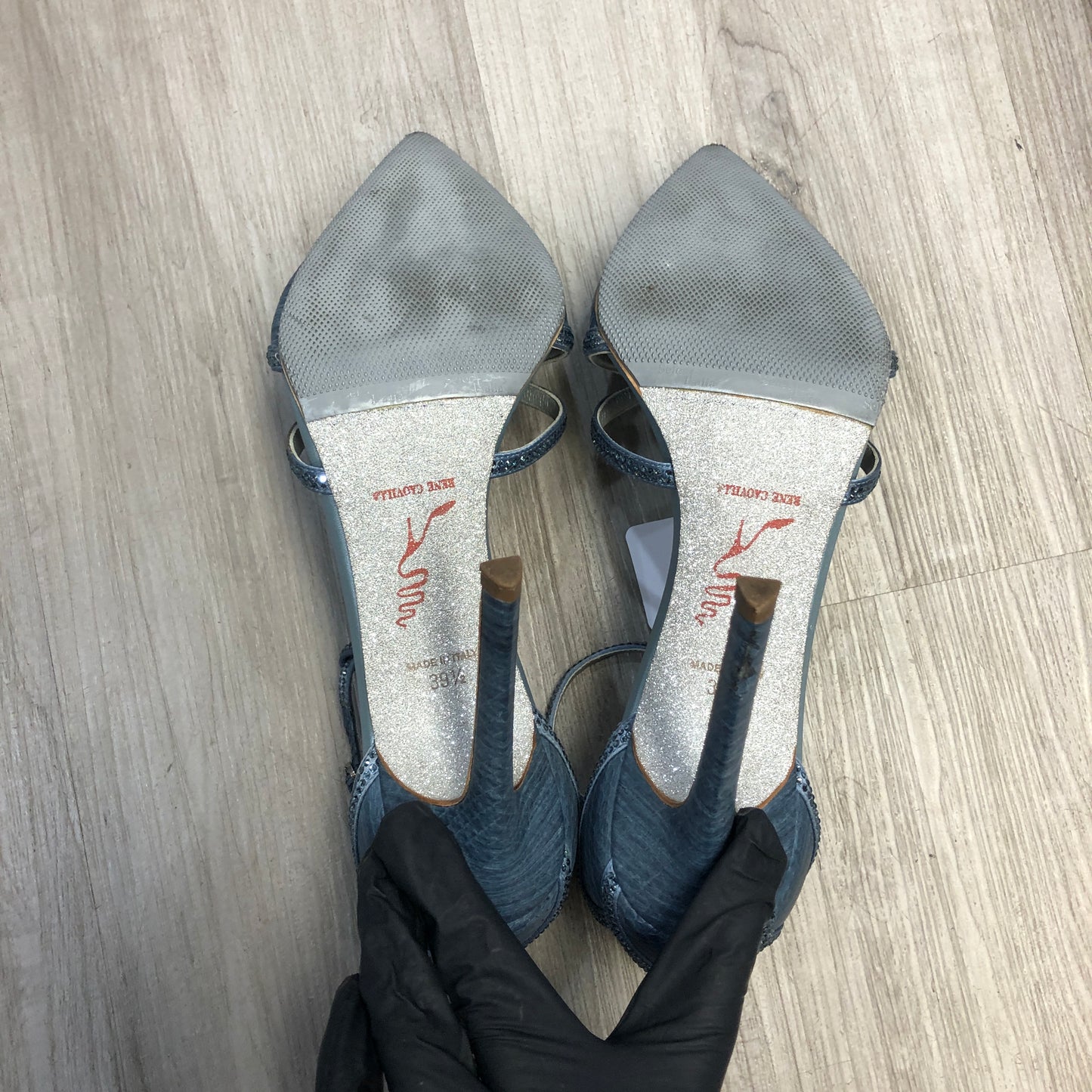 Rene Caovilla Crystal-Embellished Pointed Toe Heels 39.5 Blue