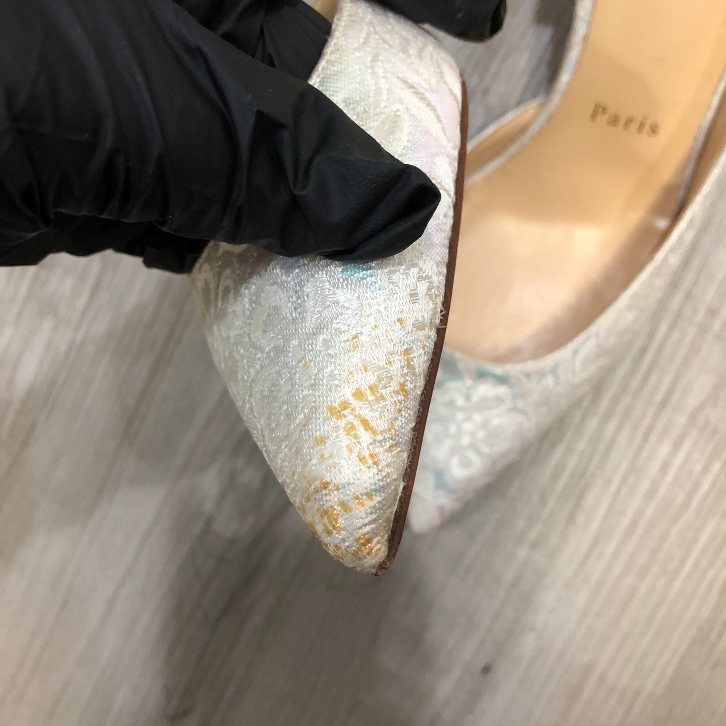 Christian Louboutin Women's Iridescent Lace Pointed Toe Stiletto Pumps Shoes 36 Ivory