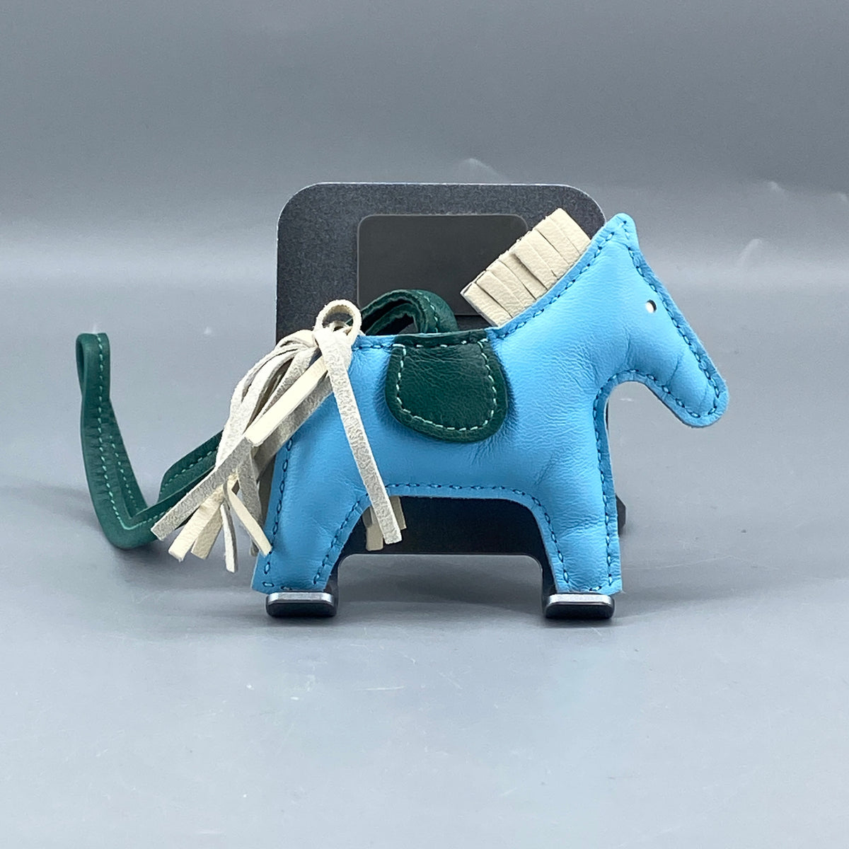Hermes Rodeo Small Horse Bag Charm Light Blue & Green Leather