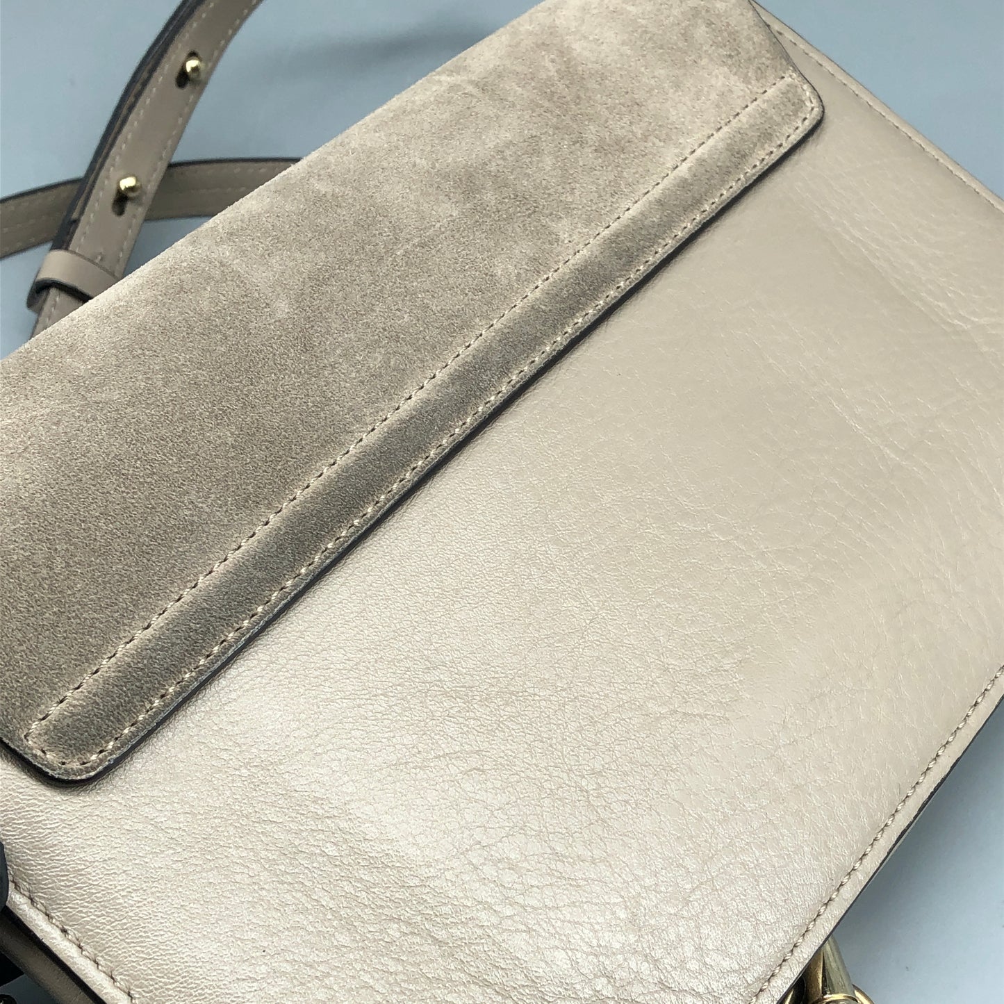 Chloe Faye Medium Suede & Leather Shoulder Bag Beige
