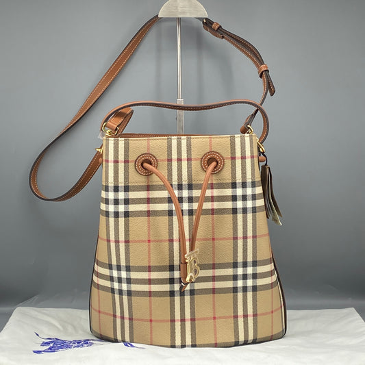 Burberry Beige Vintage Check Drawstring Bucket Bag