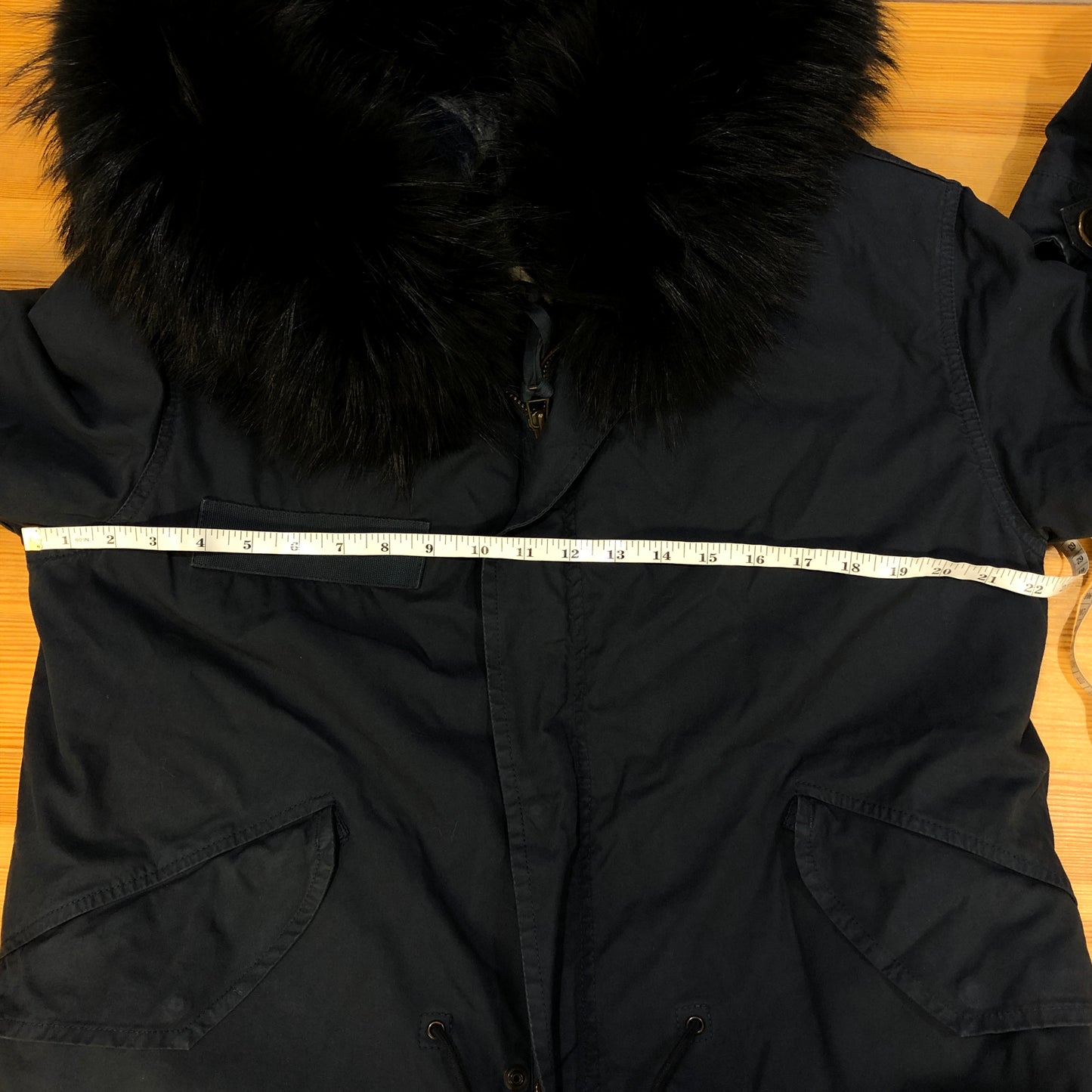 Mr & Mrs Navy Blue Fur Hood Parka Coat Size M