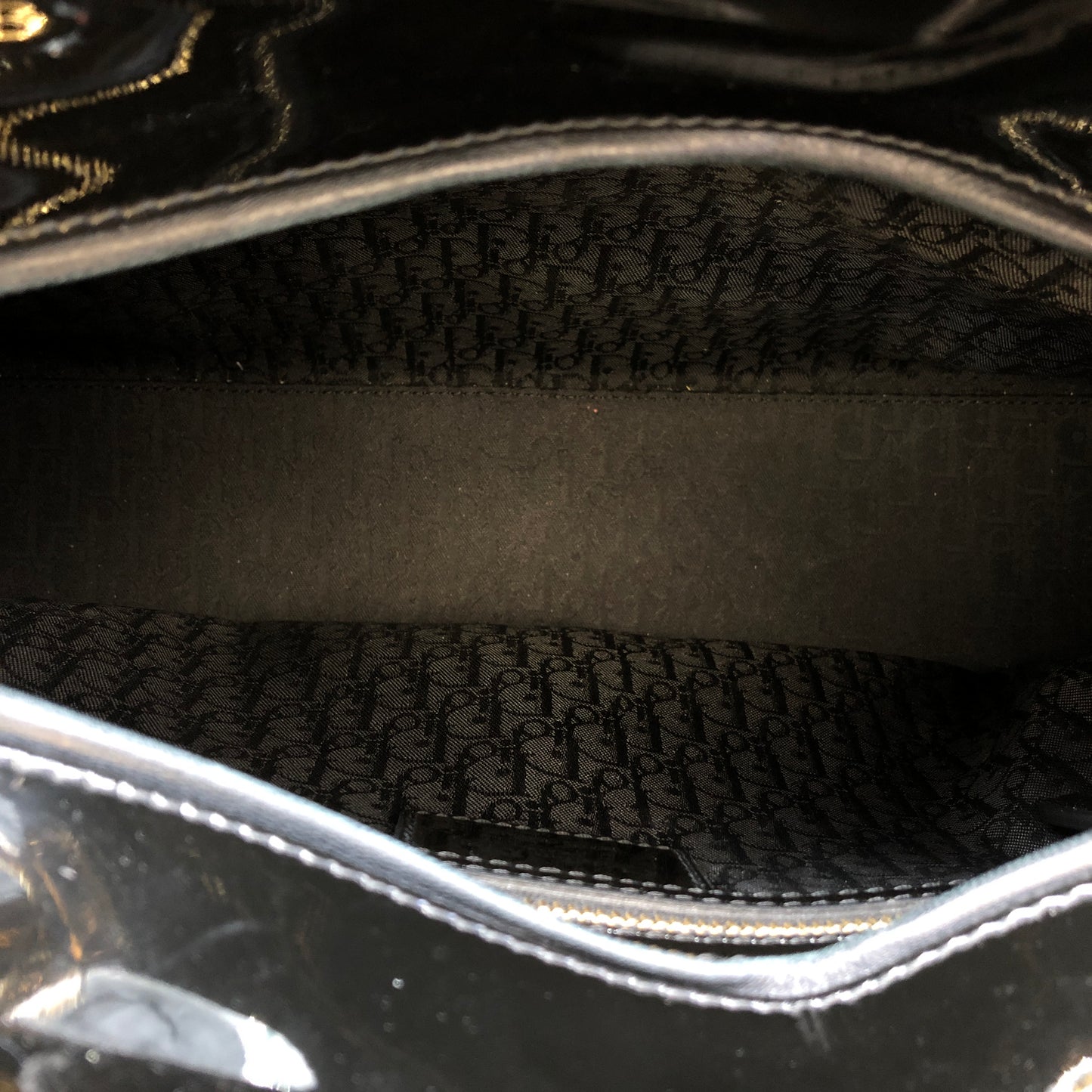 Christian Dior Lady Dior Large Cannage Quilted Patent Leather Handbag Black