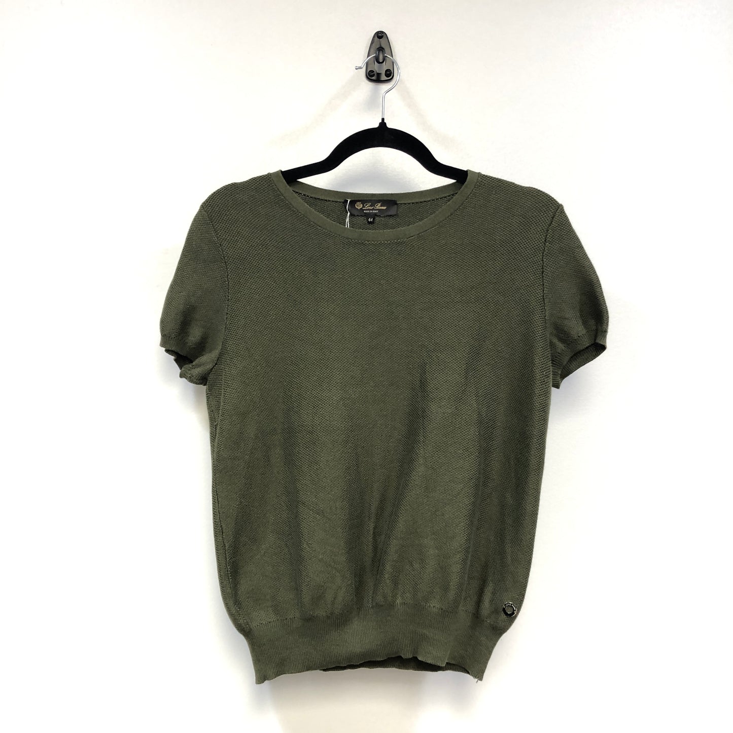 Loro Piana Olive Green Short Sleeve Knit Top Size 44