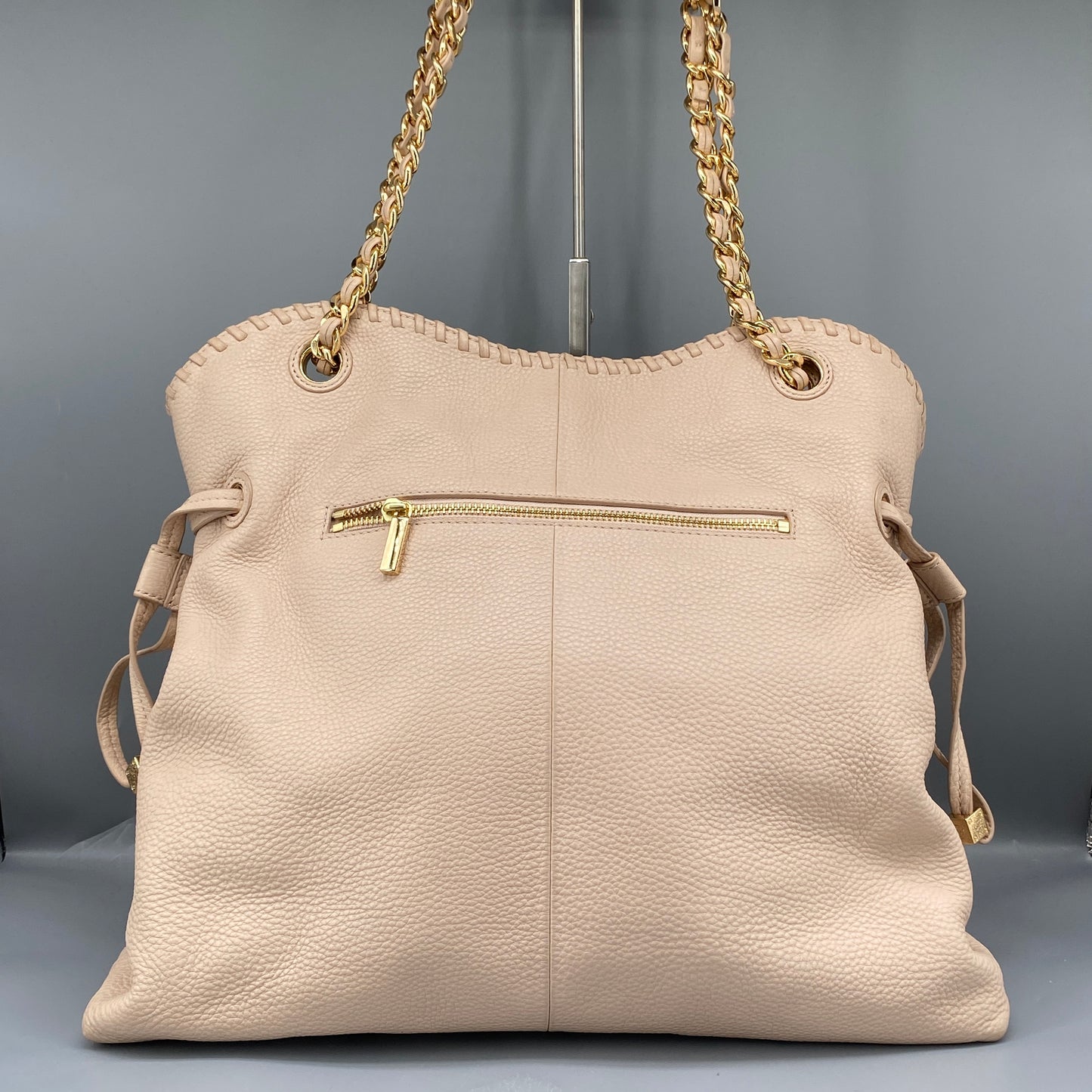 Tory Burch Nude Pebbled Leather Chain Shoulder Tote Bag