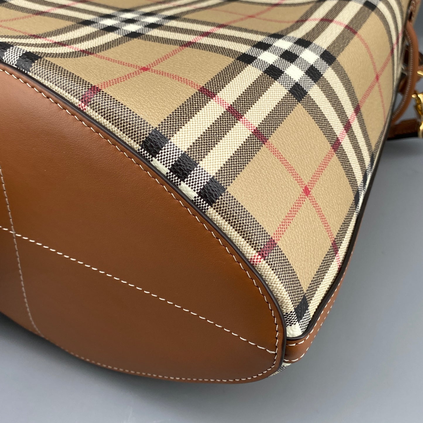 Burberry Beige Vintage Check Drawstring Bucket Bag