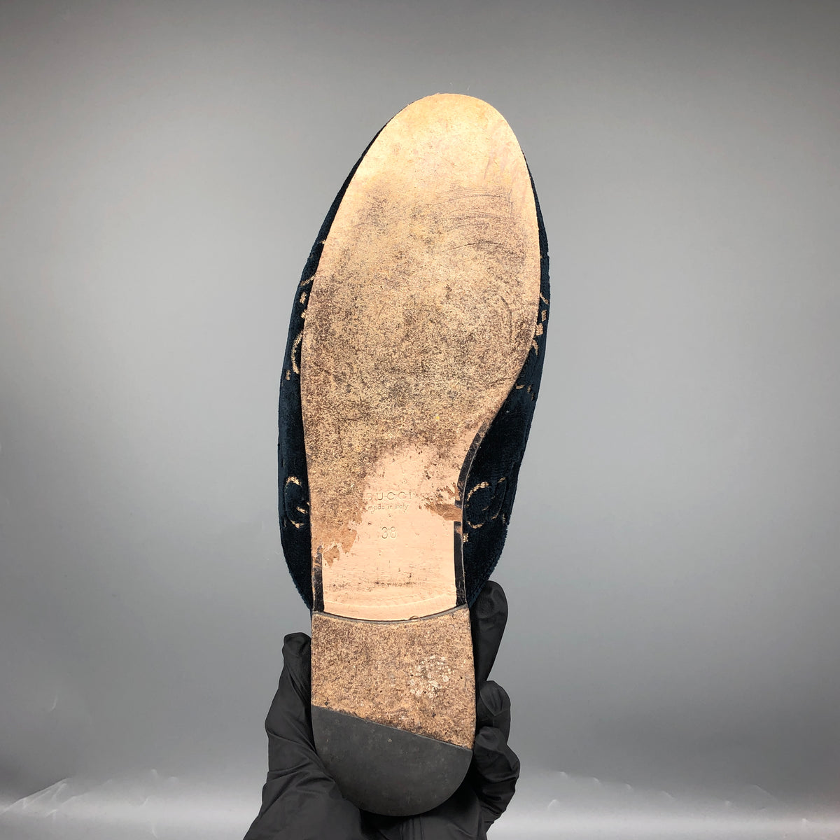 Gucci Navy Blue GG Velvet Women's Mules Shoes Size 38