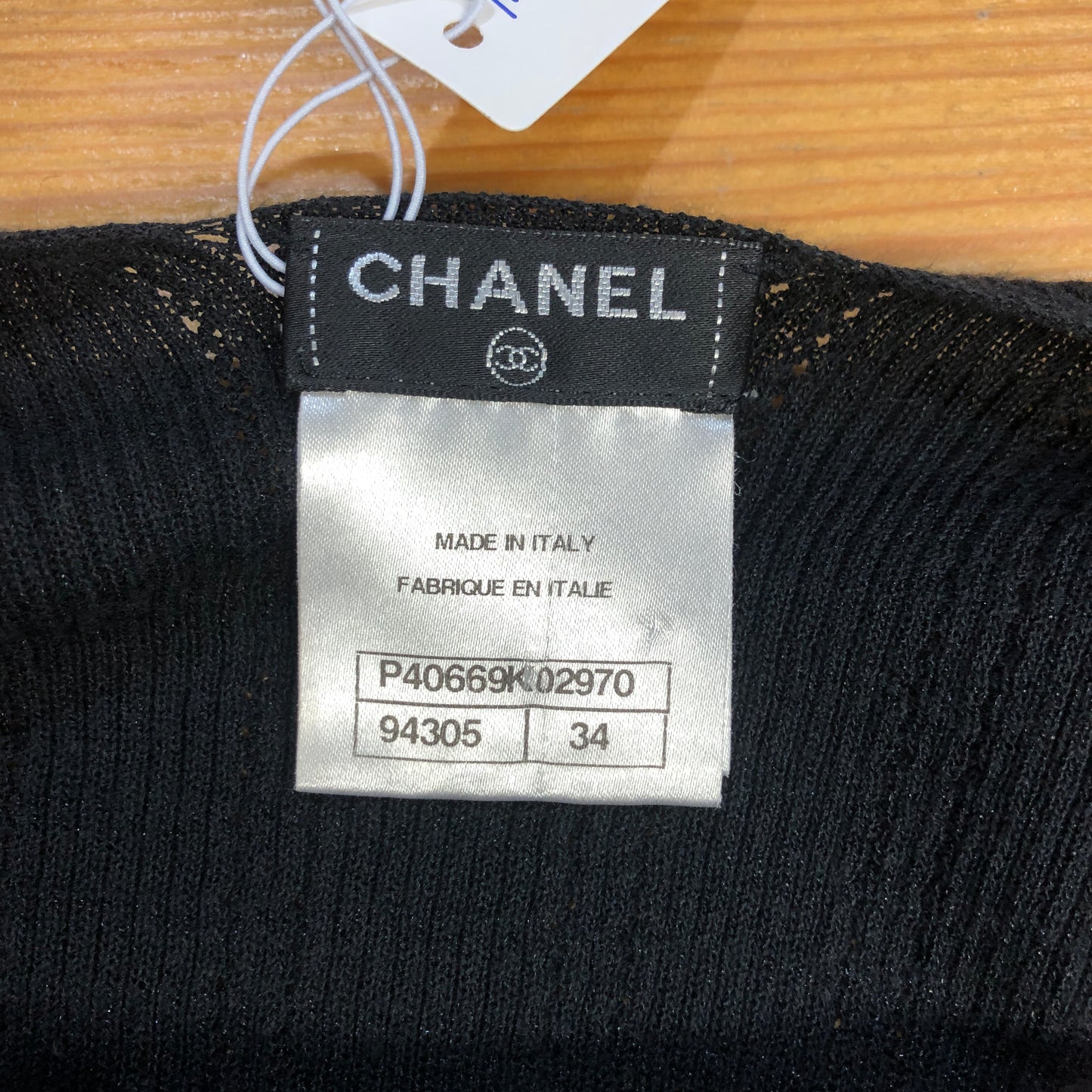 Chanel Black Ribbed Knit Short Sleeve Top Size 34