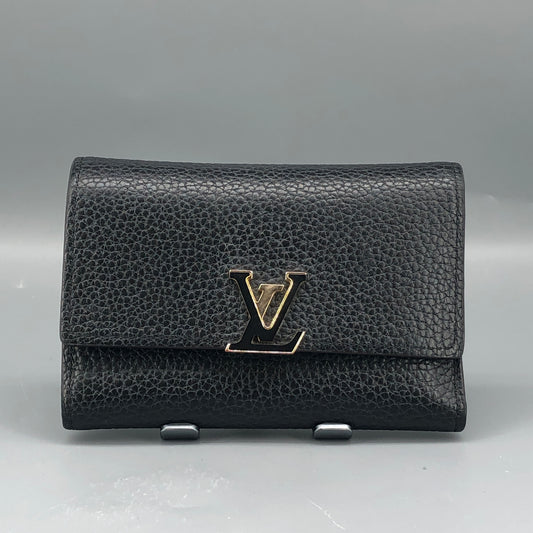 Louis Vuitton Black Taurillon Leather LV Twist Compact Wallet