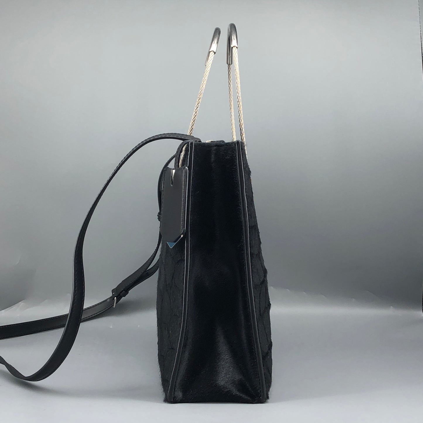 Balenciaga Black Cable Shopper tote Croc-Embossed Metal Top Handle