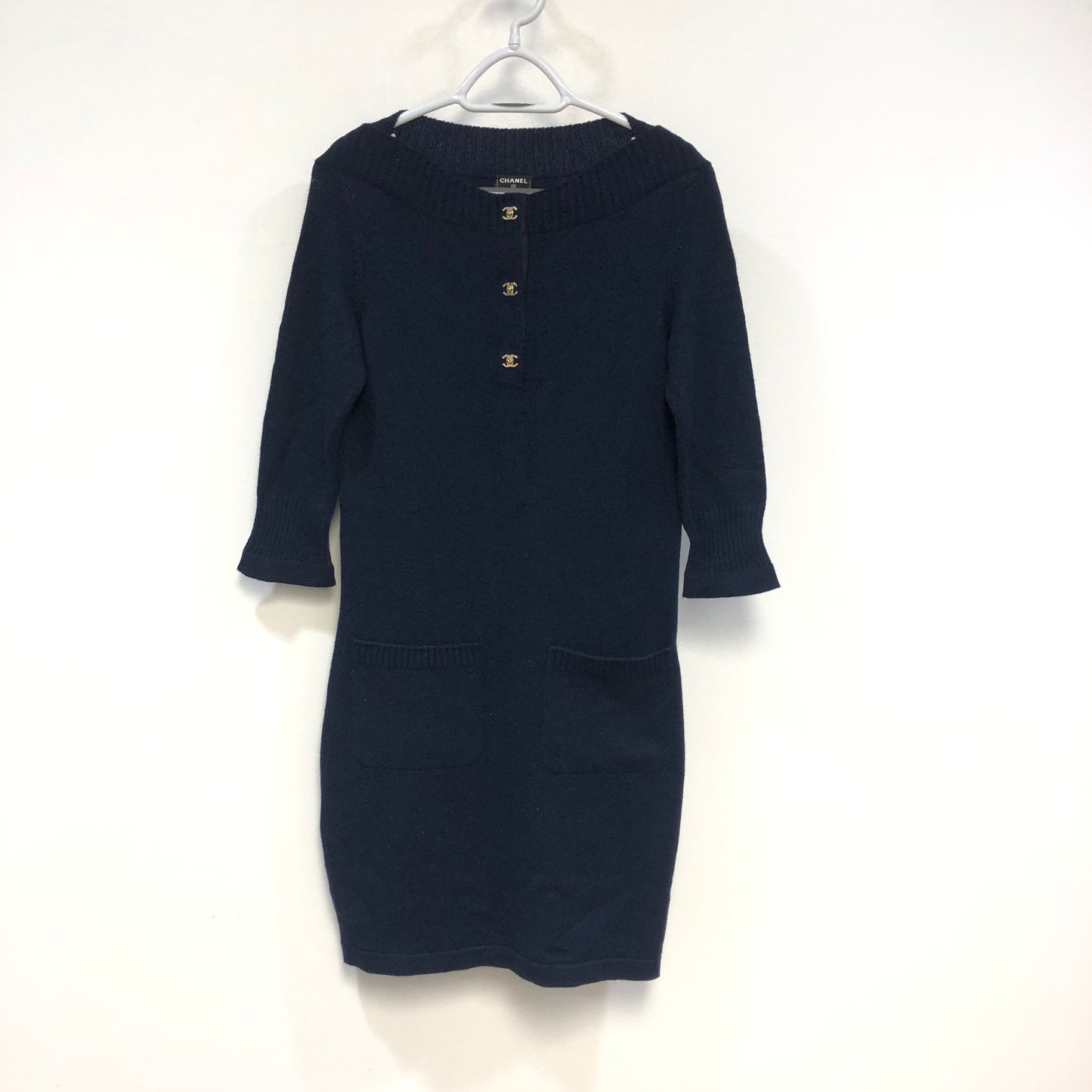 Chanel Navy Blue Knit Sheath Dress Size 34