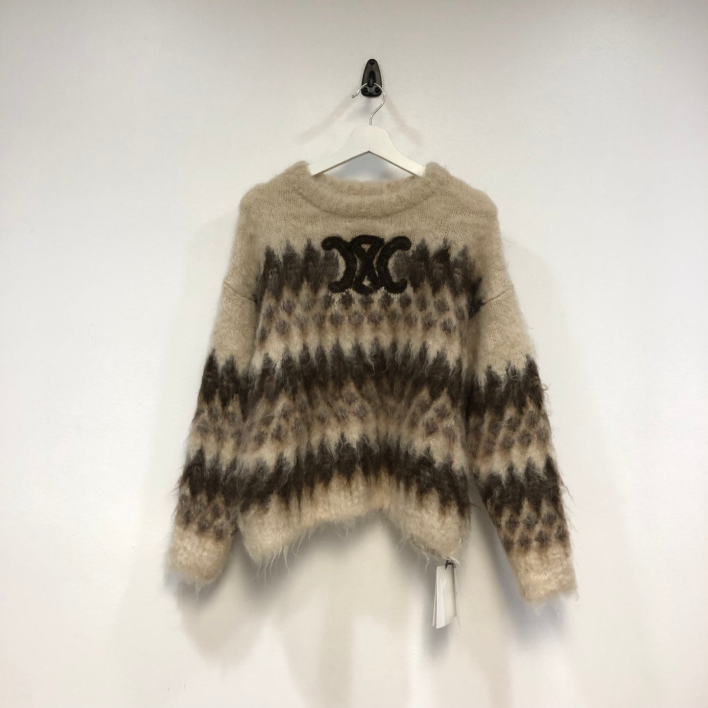 Celine Jacquard Knit Sweater Size L Brown