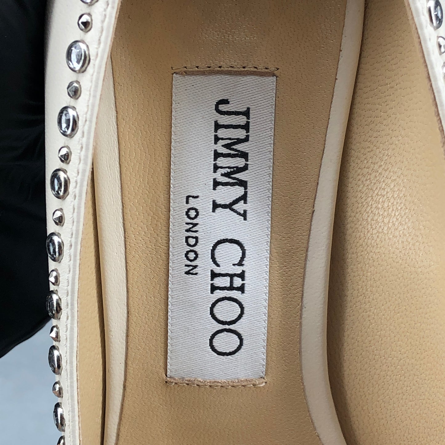 Jimmy Choo Women's  Cream Crystal Trim Pointed Toe Stiletto Heels Shoes Size 37