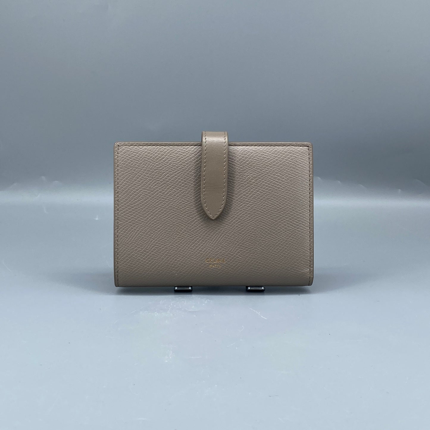 Celine Beige Grained Leather Triomphe Medium Fold Wallet