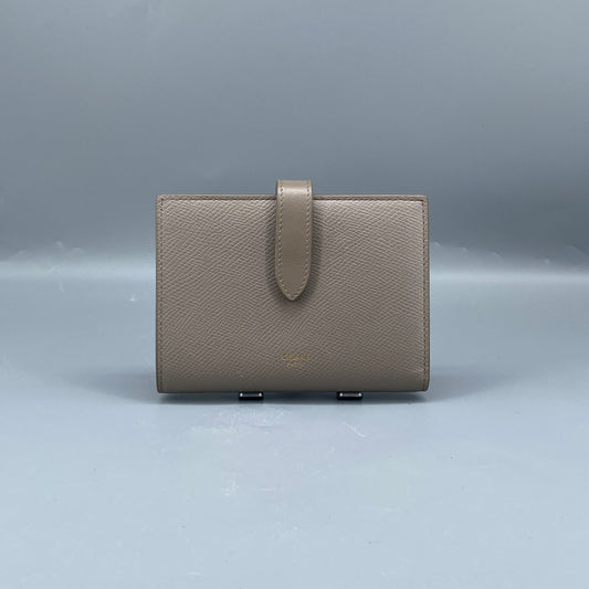 Celine Beige Grained Leather Triomphe Medium Fold Wallet