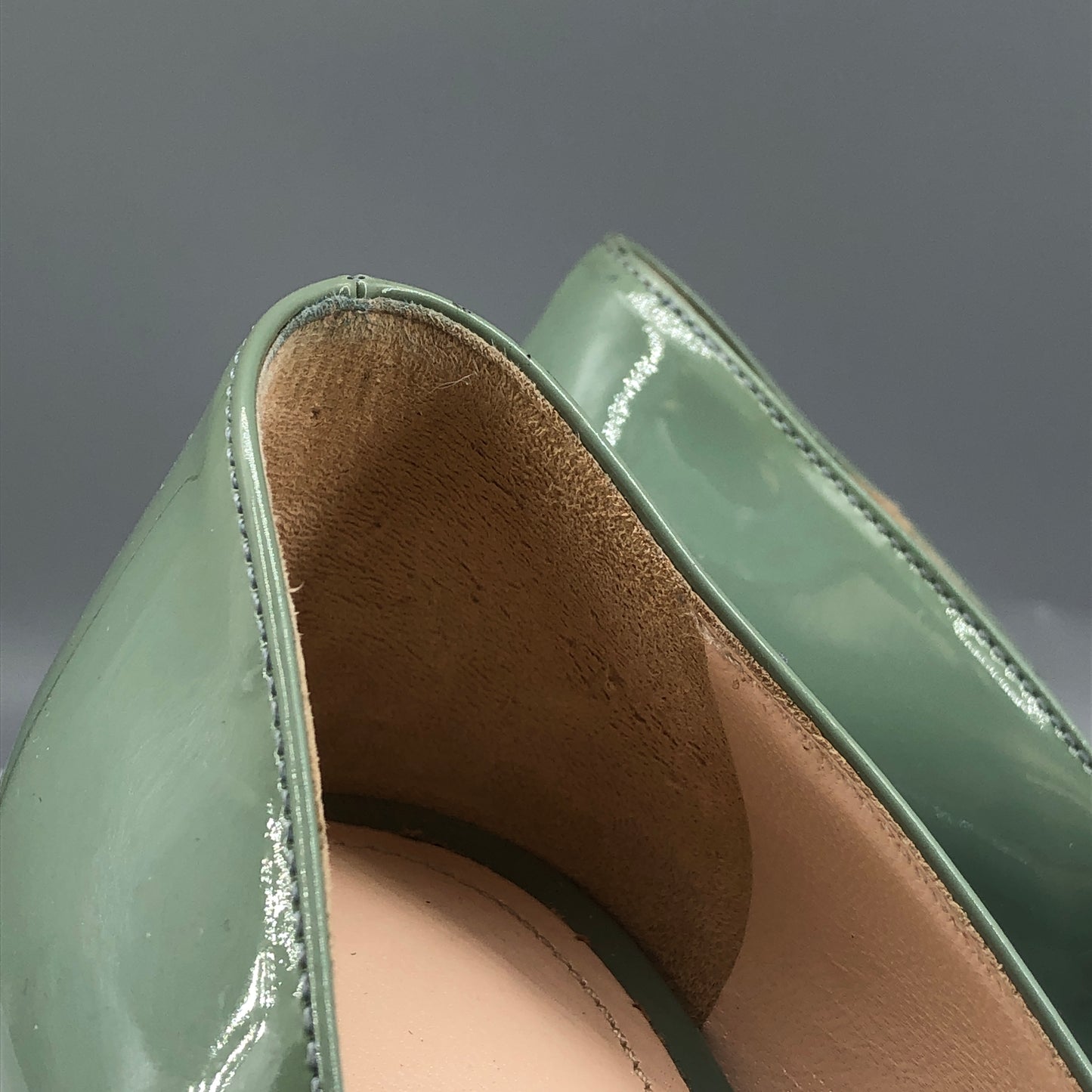Prada Mint Green Patent Leather Platform Pointed Toe High Heels 35