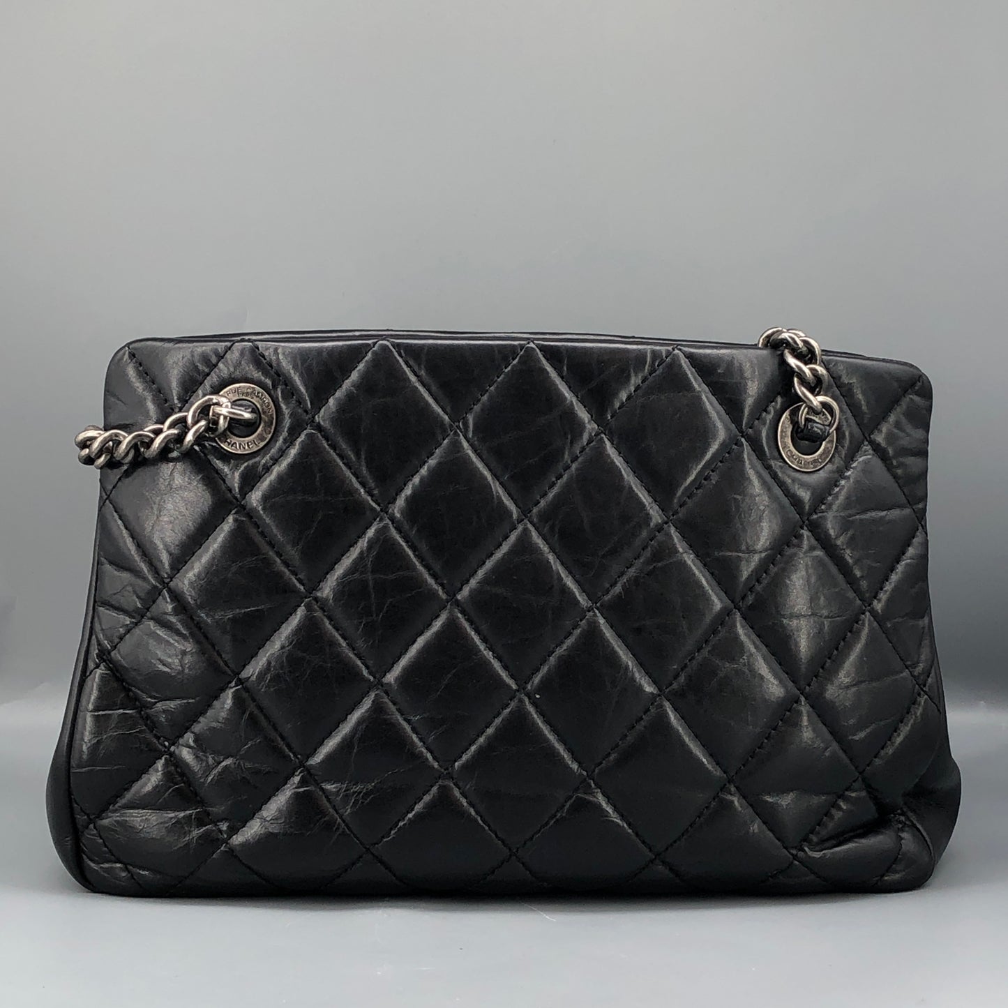 Chanel Quilted Leather Chain Shoulder Tote Bag Black