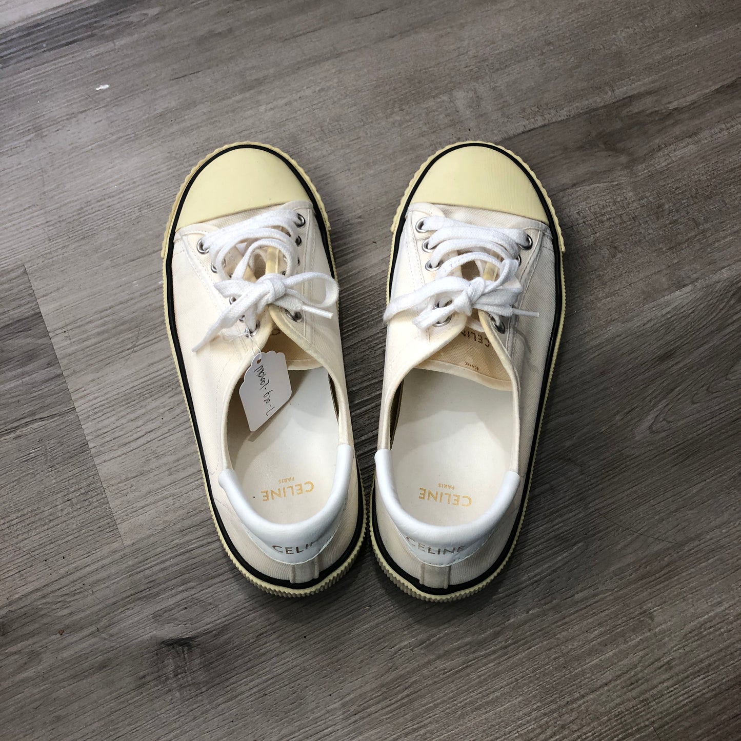 Celine Women's White Canvas Lace-Up Sneakers shoes 36