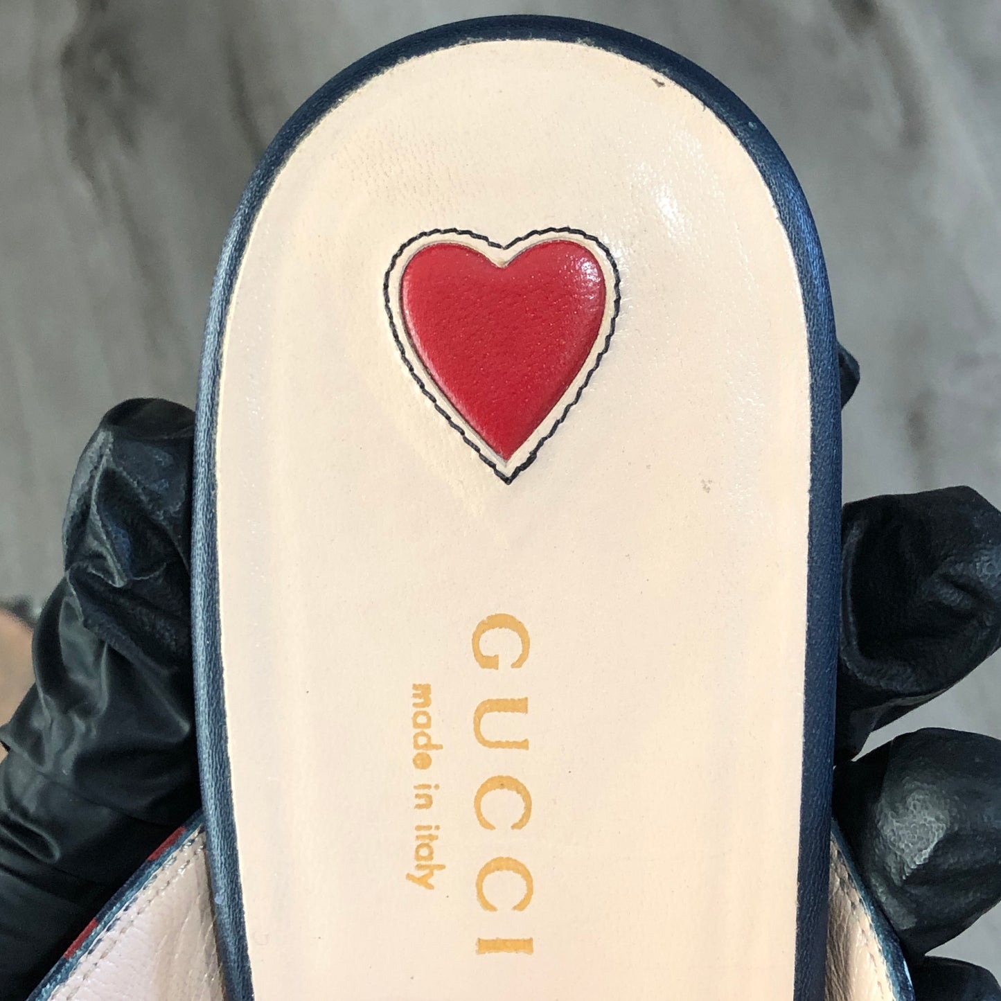 Gucci Star Print Princetown Backless Mule Loafers Size 39 Navy Blue White Red