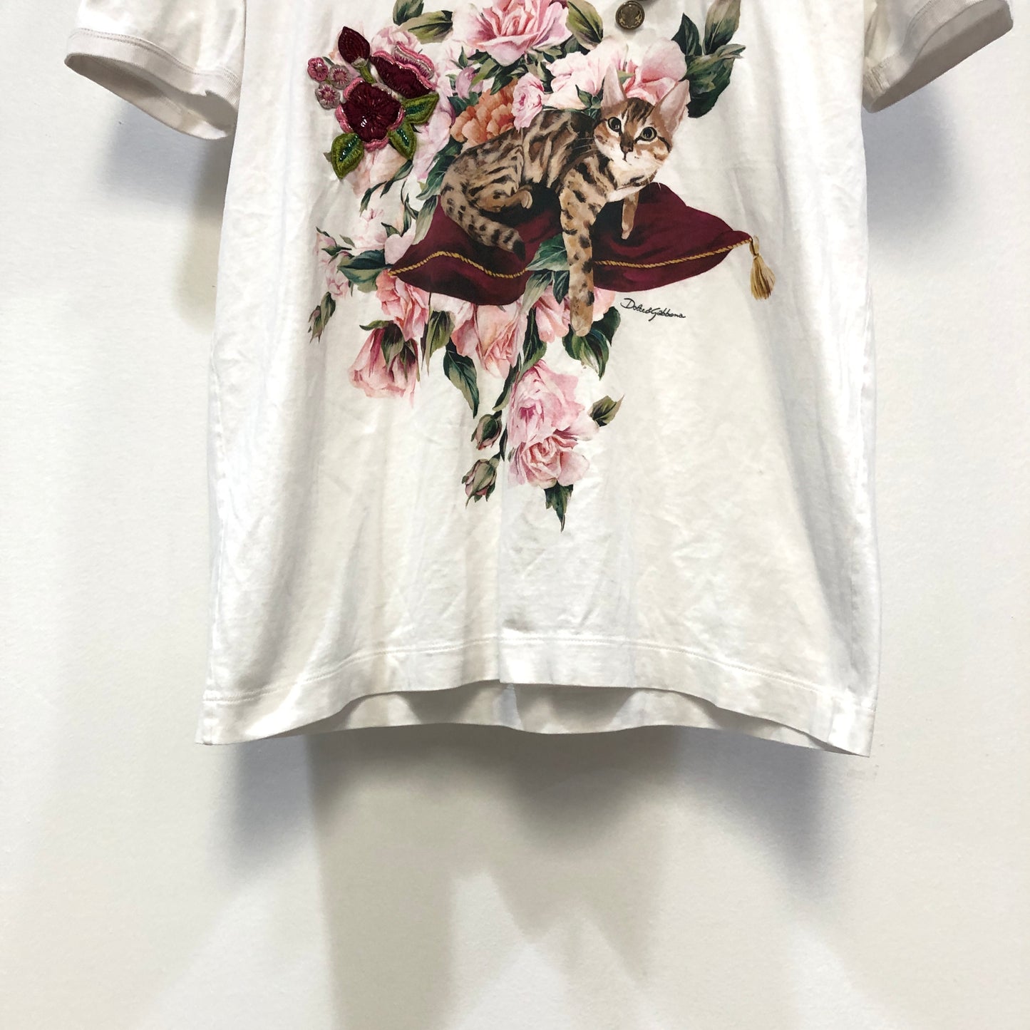 Dolce & Gabbana White Floral Print Short Sleeve T‑Shirt Size 44