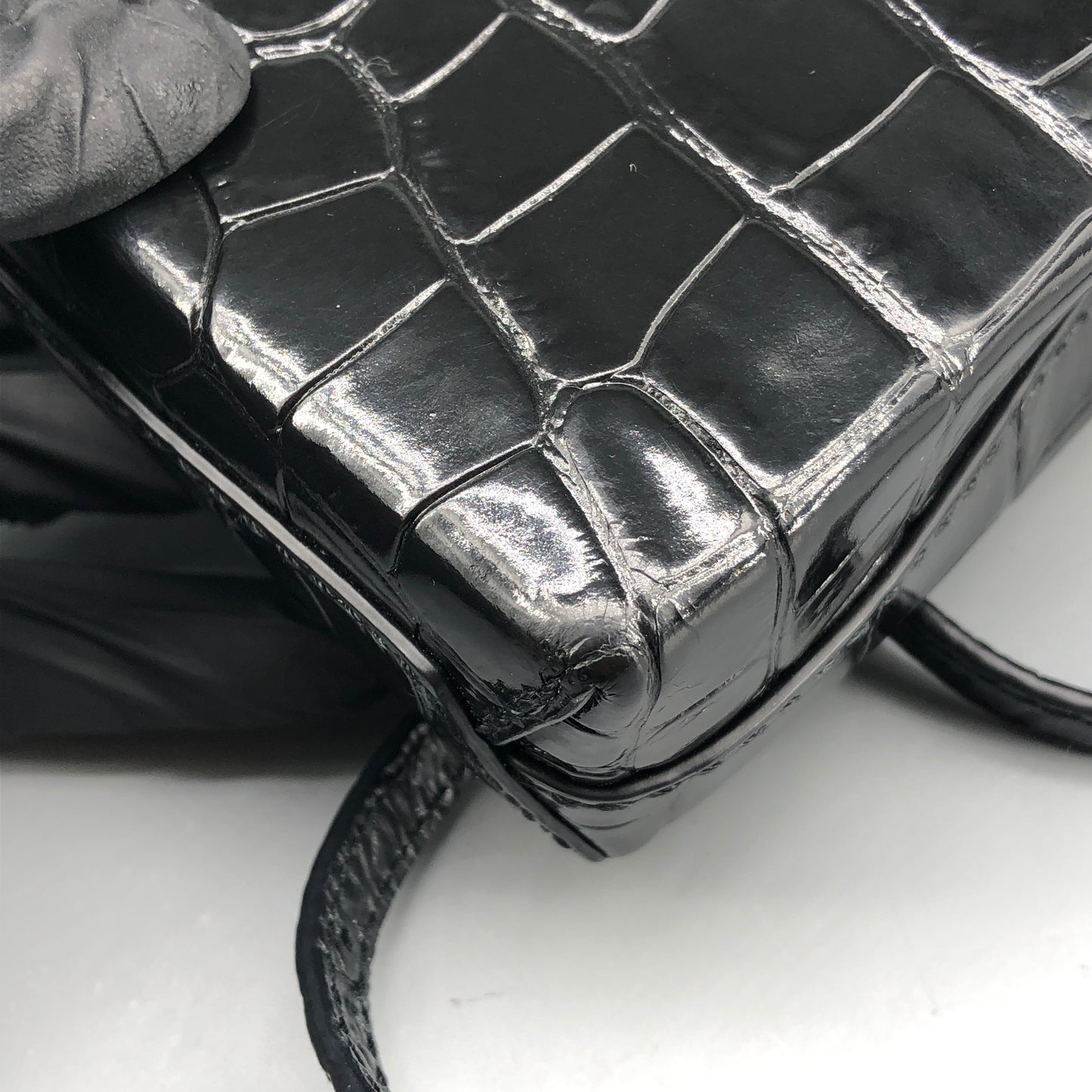 Balenciaga Logo Embossed Crocodile Embossed Leather Mini Vertical Phone Bag Black