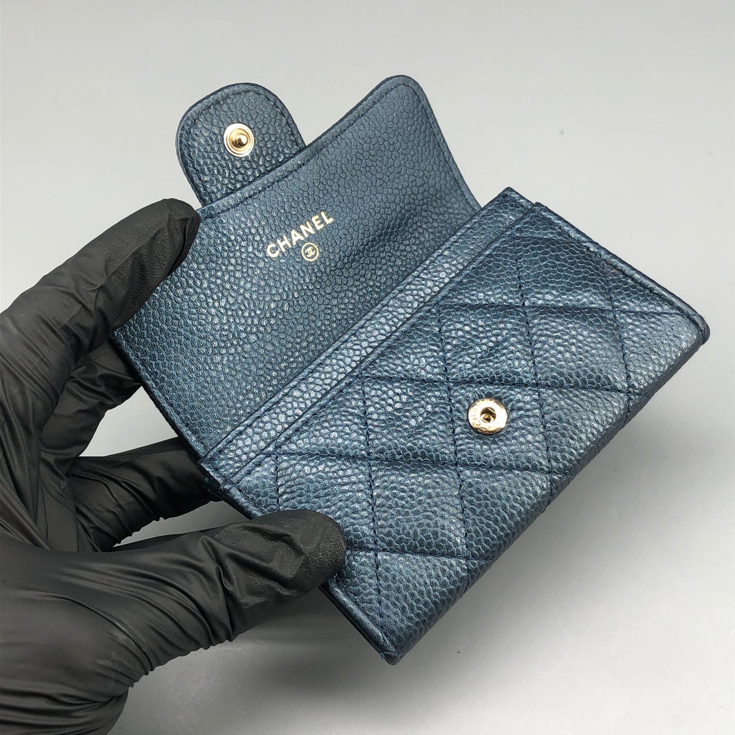 Chanel Classic Flap Blue Caviar Leather Short Wallet