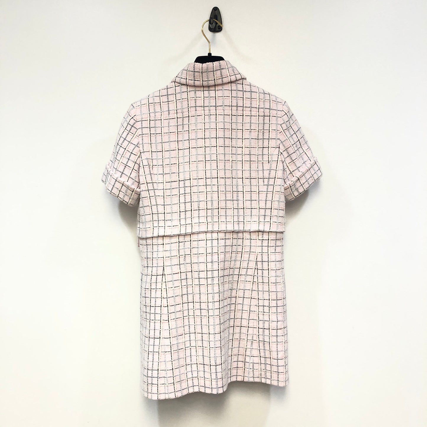 Chanel Pink Plaid Short Sleeve Tweed Dress Point Collar Size 34