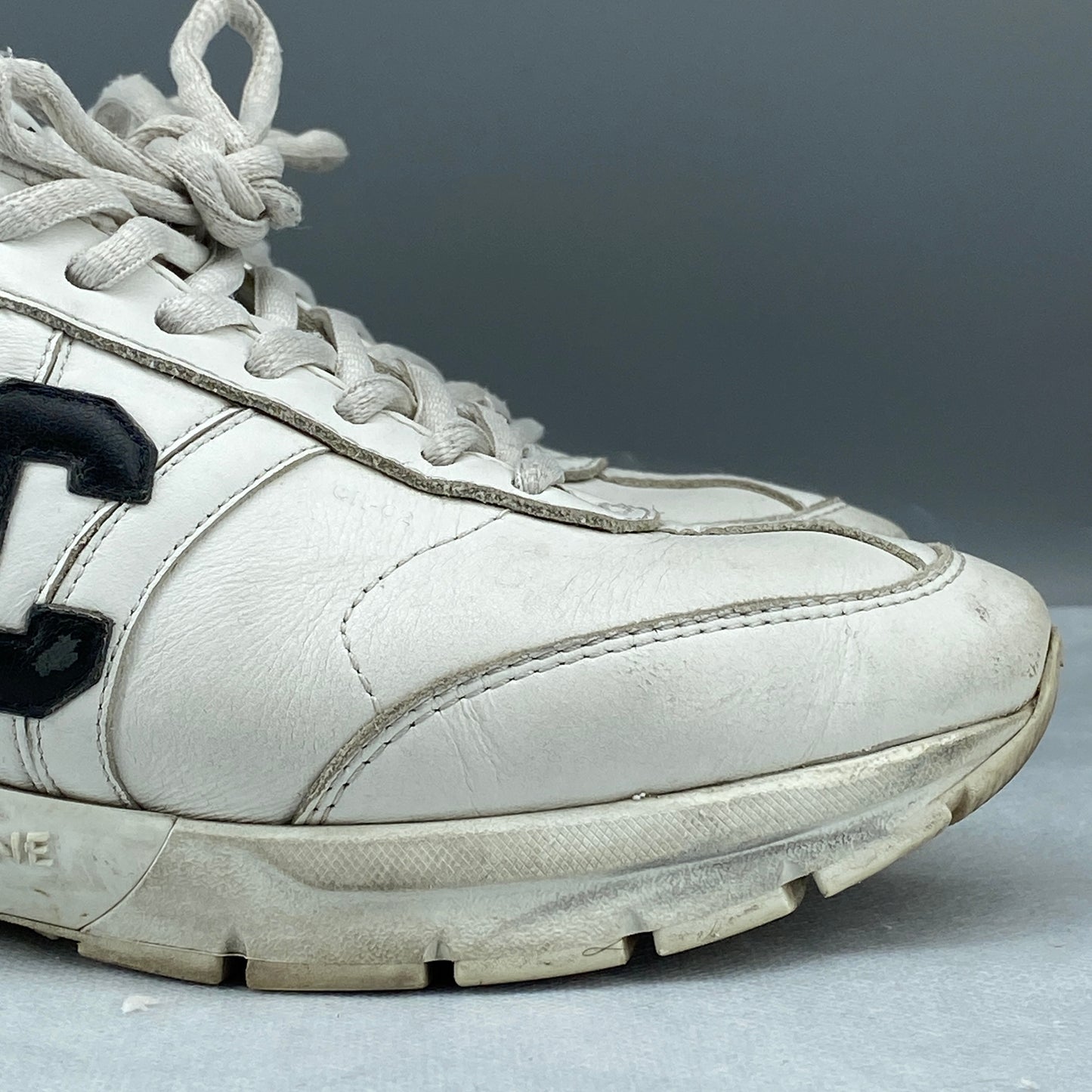 Celine Women's C Logo Low Top Leather Sneakers Size 37.5 White