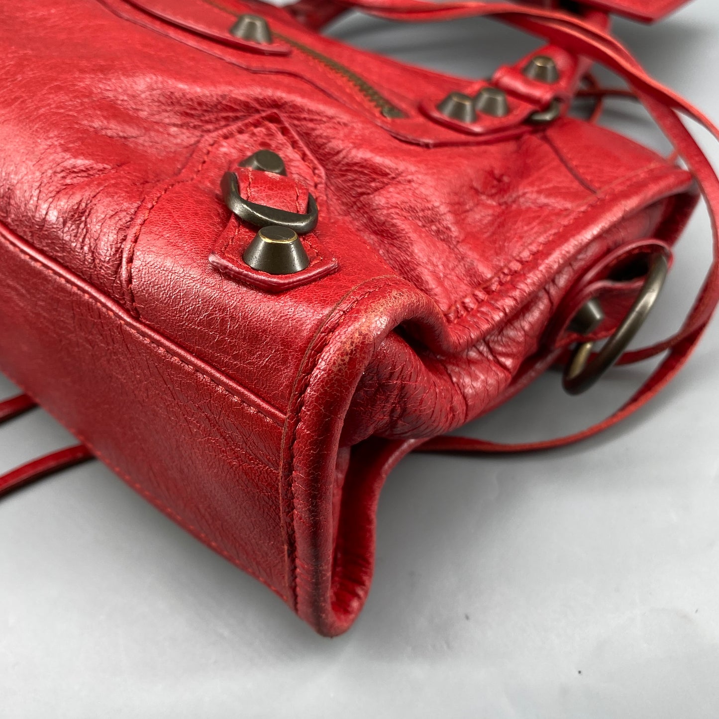 Balenciaga Red Lambskin Mini City Handbag