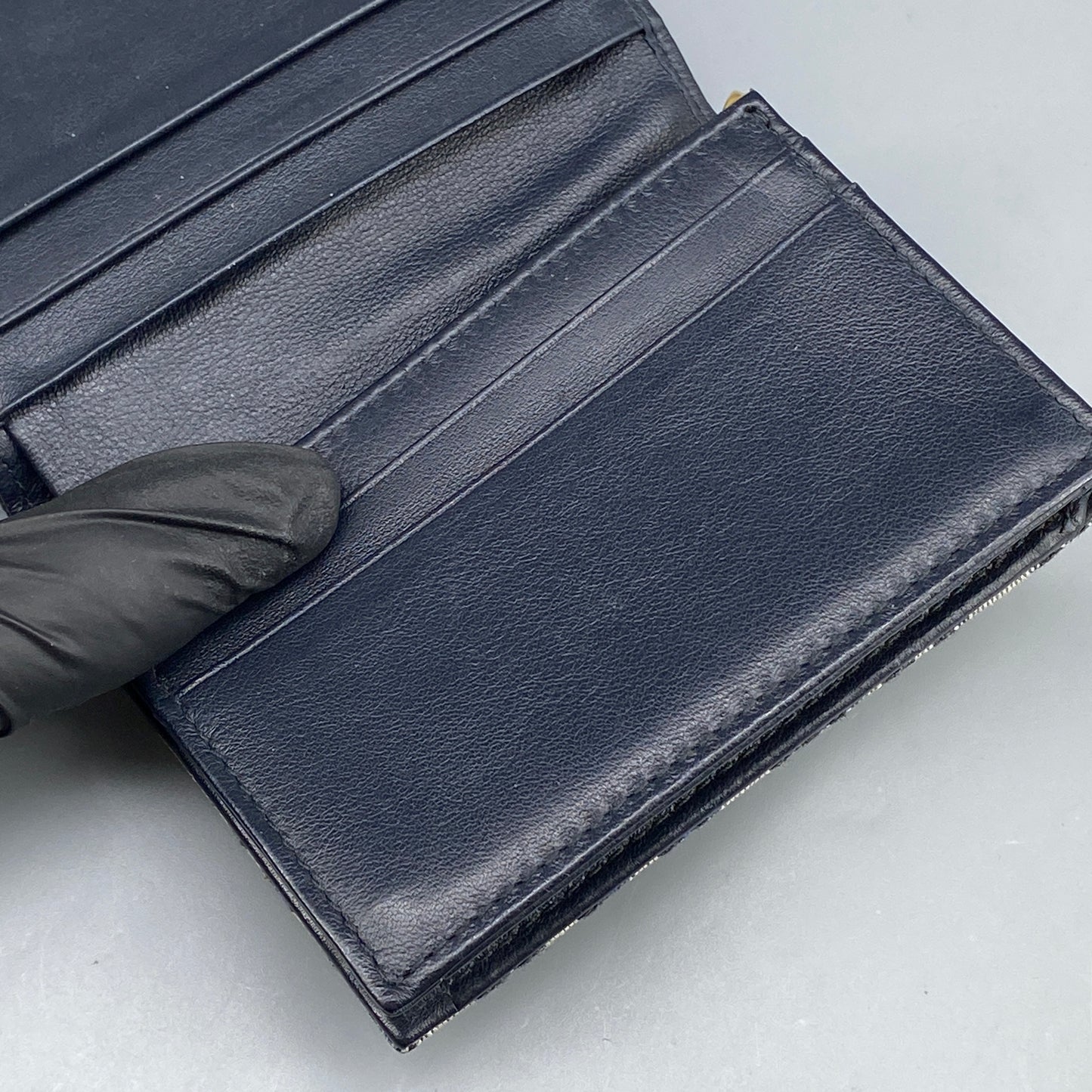 Christian Dior Oblique Saddle Compact Wallet Navy/Grey
