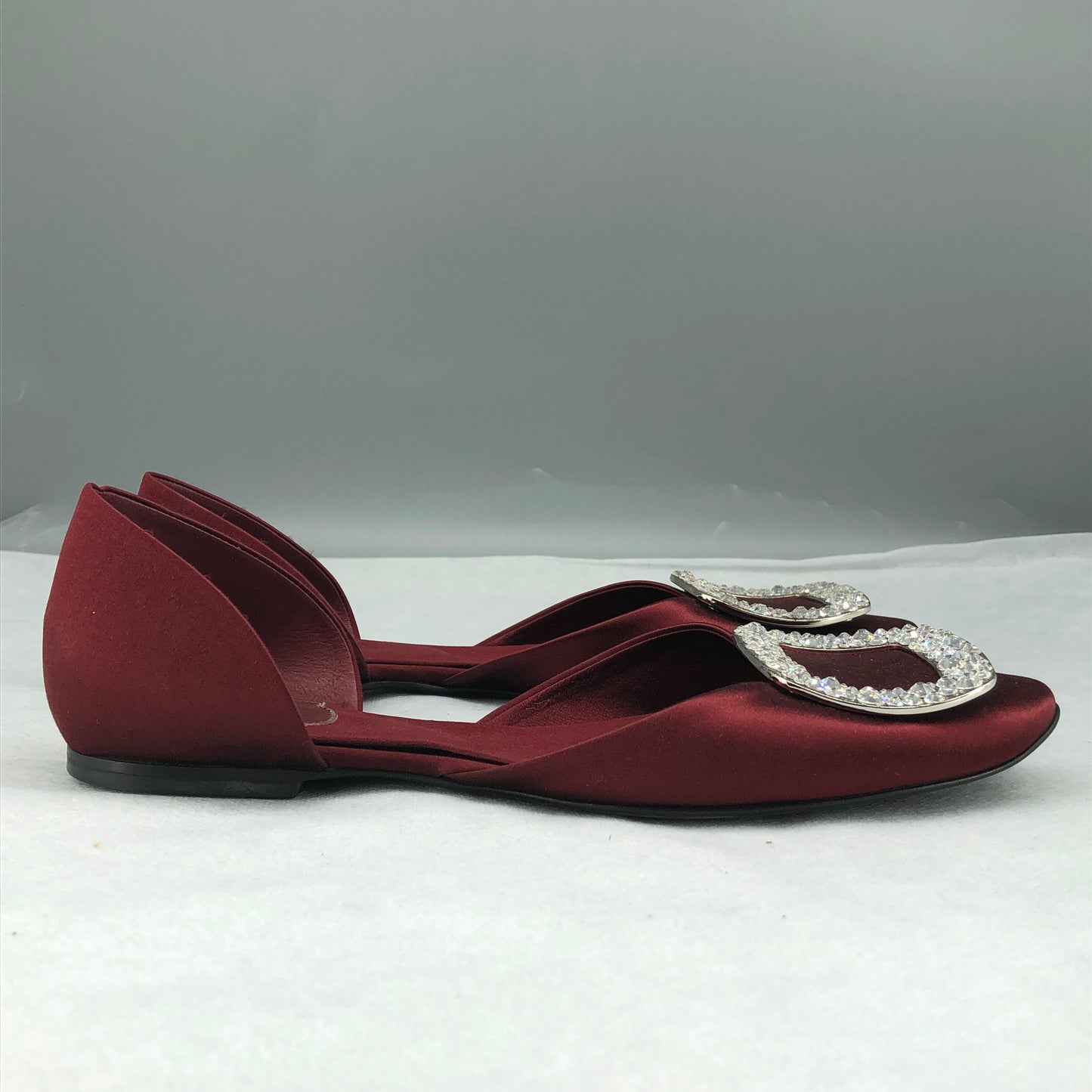 Roger Vivier Women's Crystal Buckle D'Orsay Flats 36 Wine Red