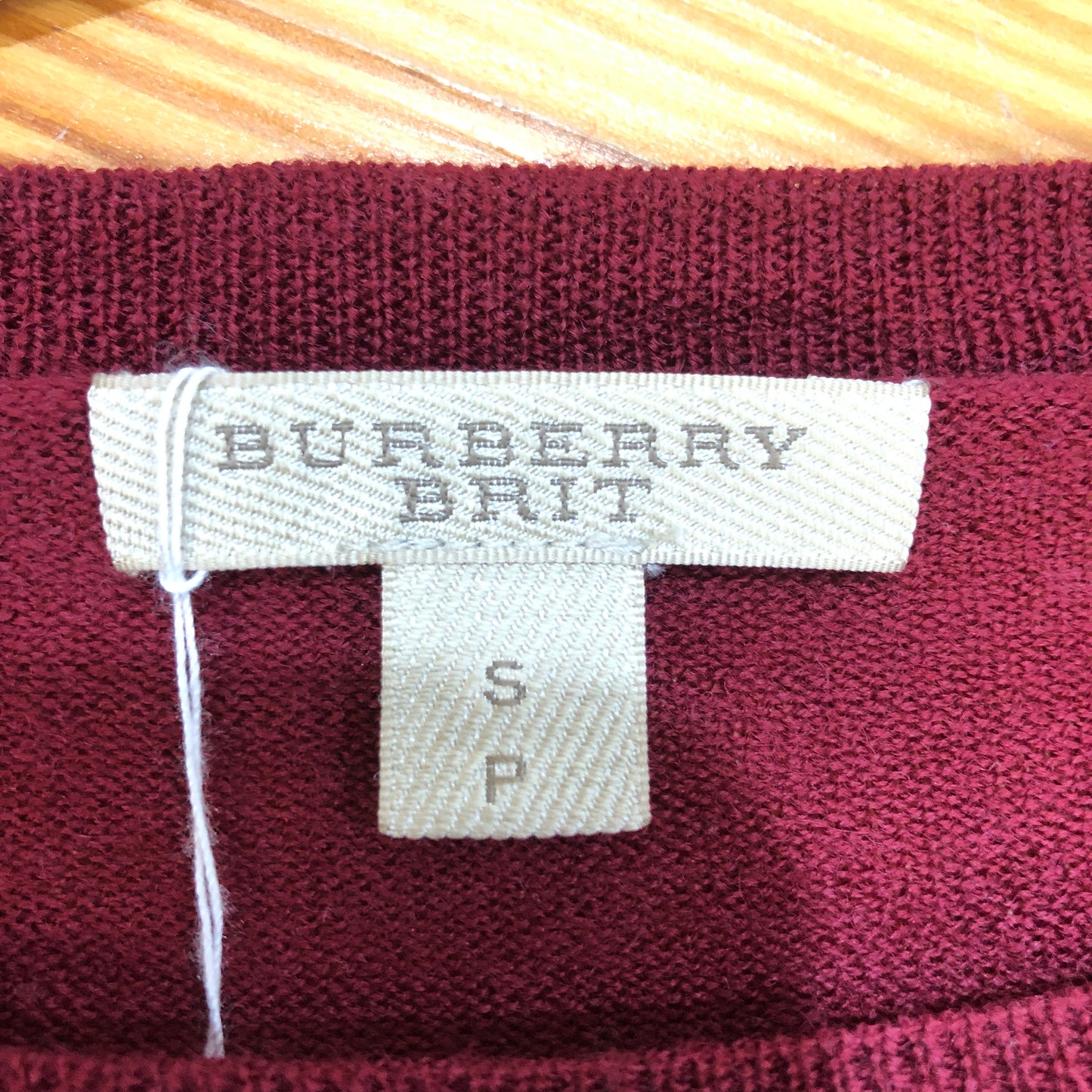 Burberry Burgundy Fine Knit Crew Neck Jumper Size S