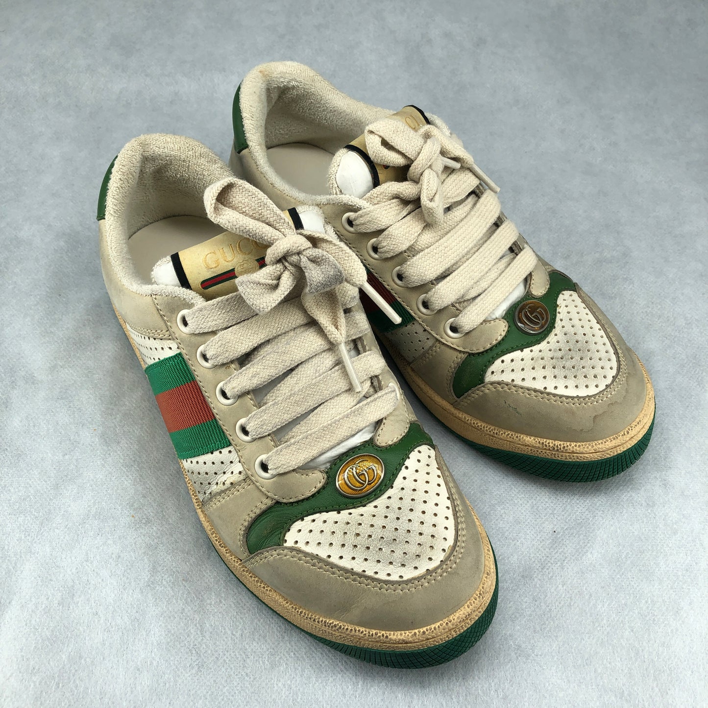 Gucci Ace Web Stripe Sneakers White Green Women’s Size 35.5