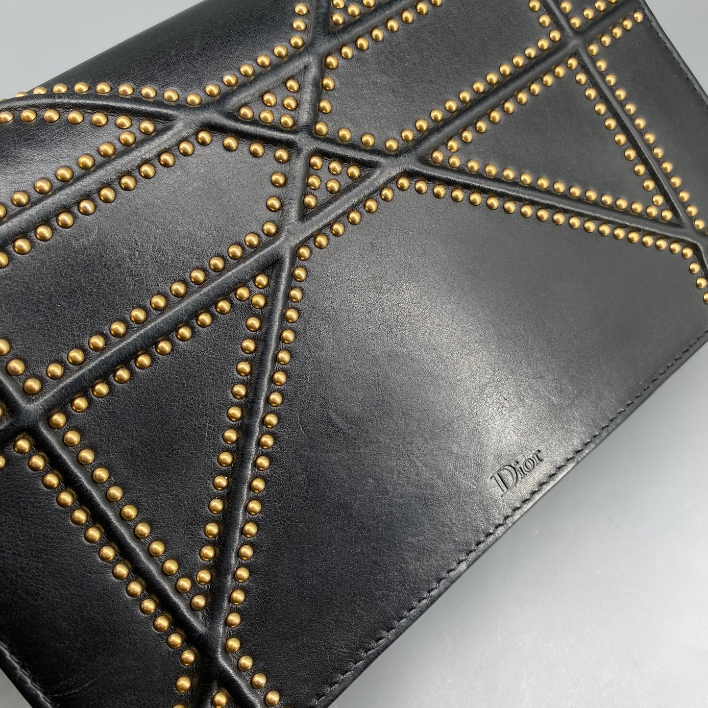 Christian Dior Gold Stud Detail Black Calfskin Diorama Flap Shoulder Bag