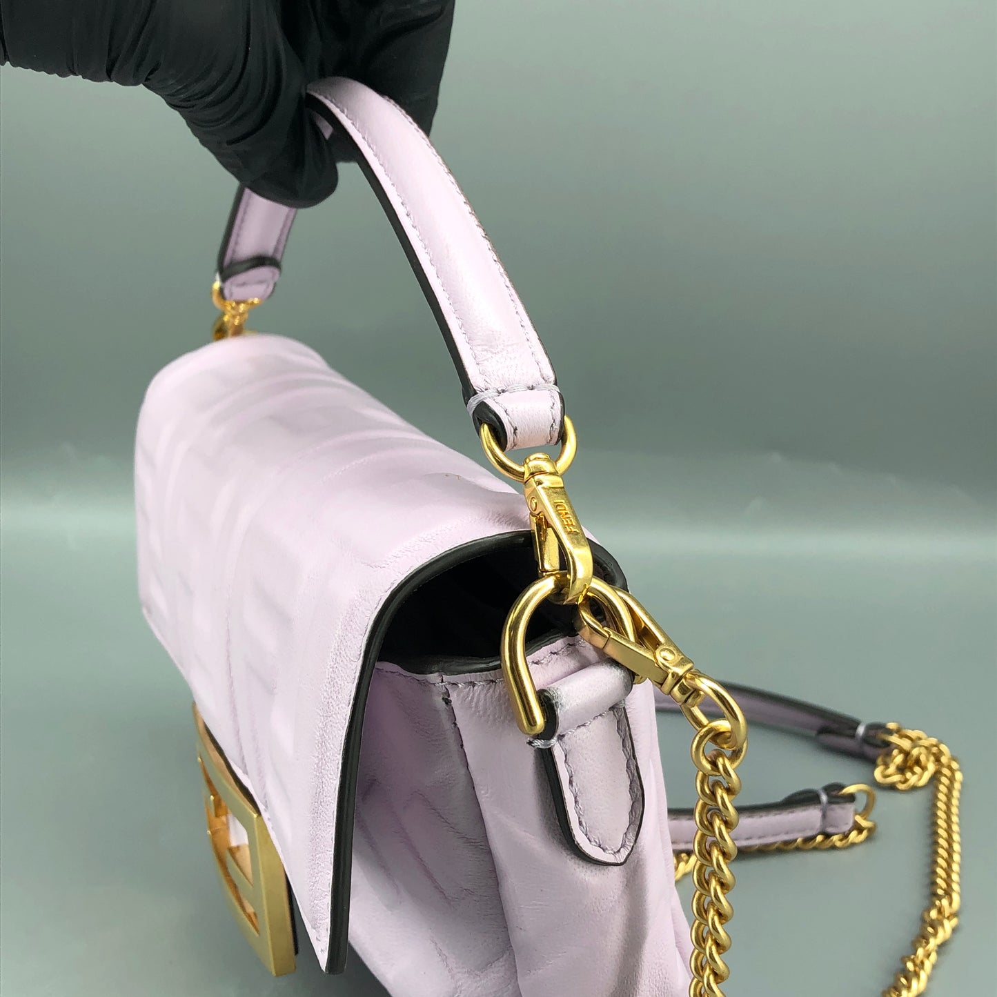 Fendi Light Purple FF Embossed Baguette Shoulder Bag