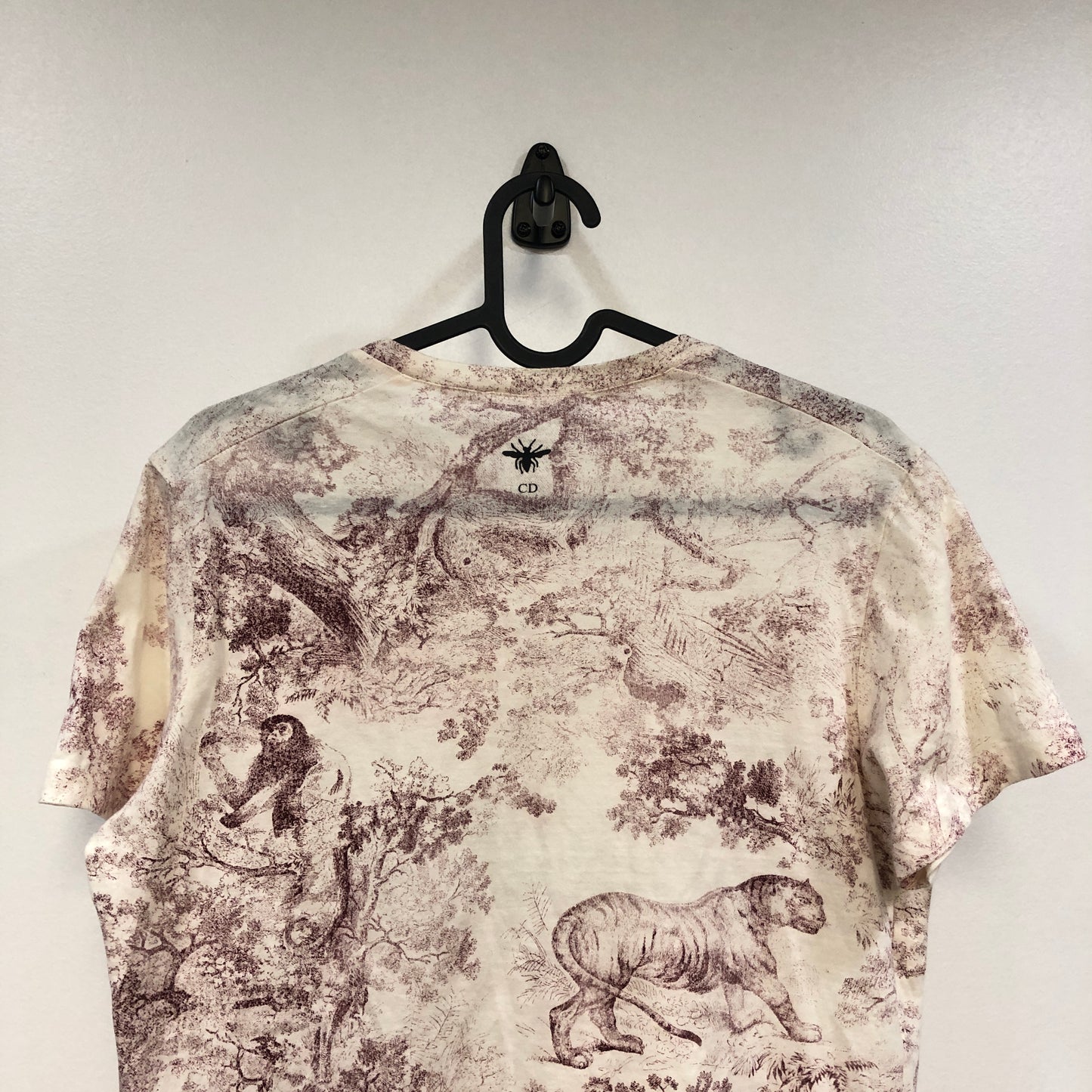 Dior White & Burgundy Printed Short Sleeve T-shirt Size S