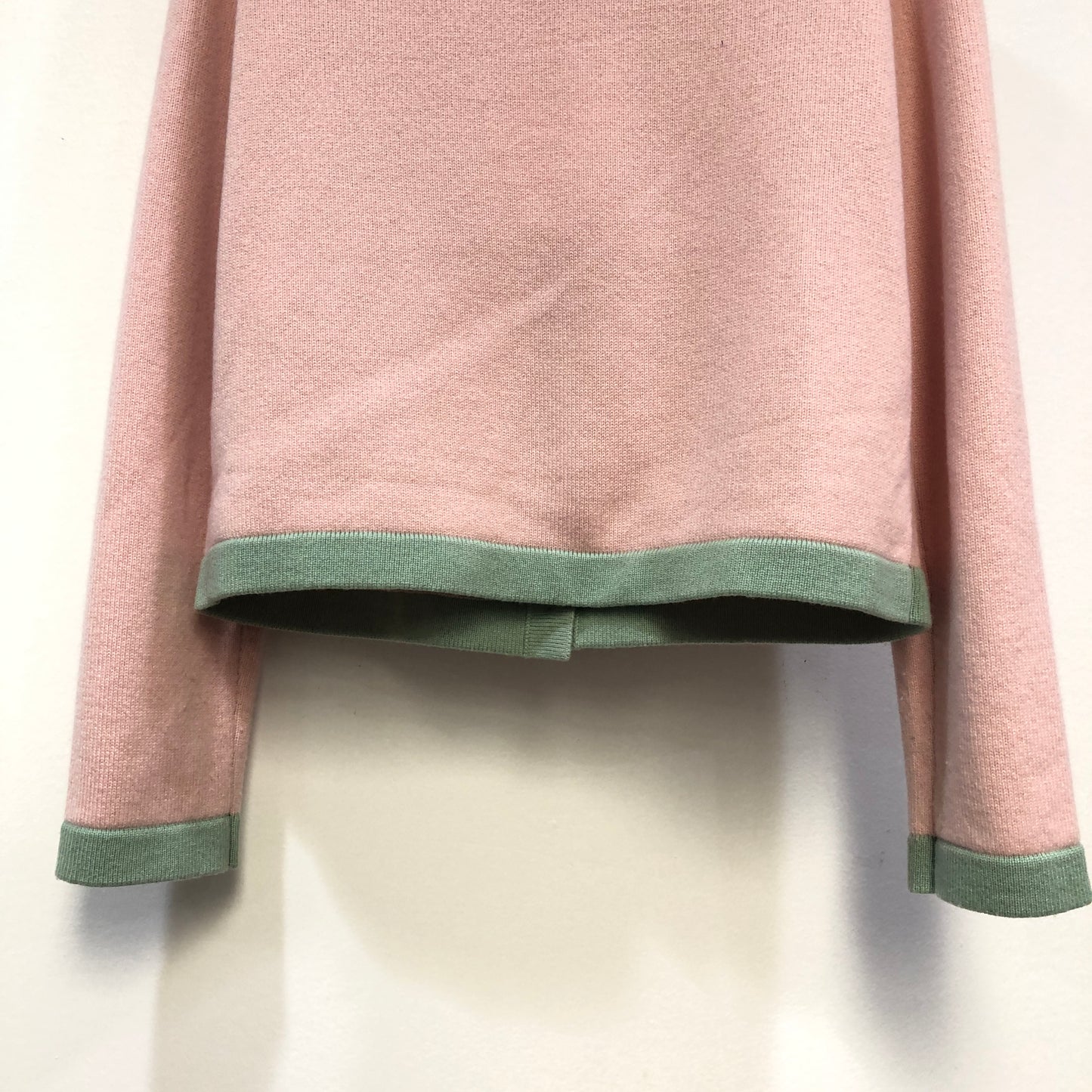 Chanel Pink Knit Cardigan with Green Trim Size 38