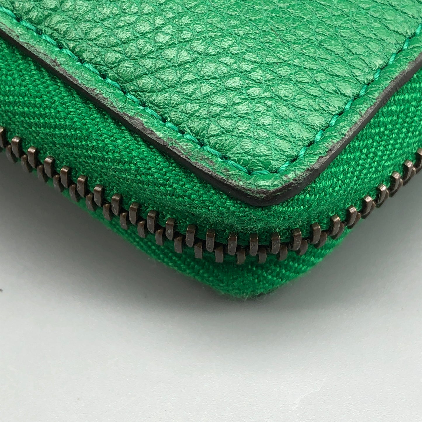 Gucci Green Grain Leather Full Zip Around Long Wallet