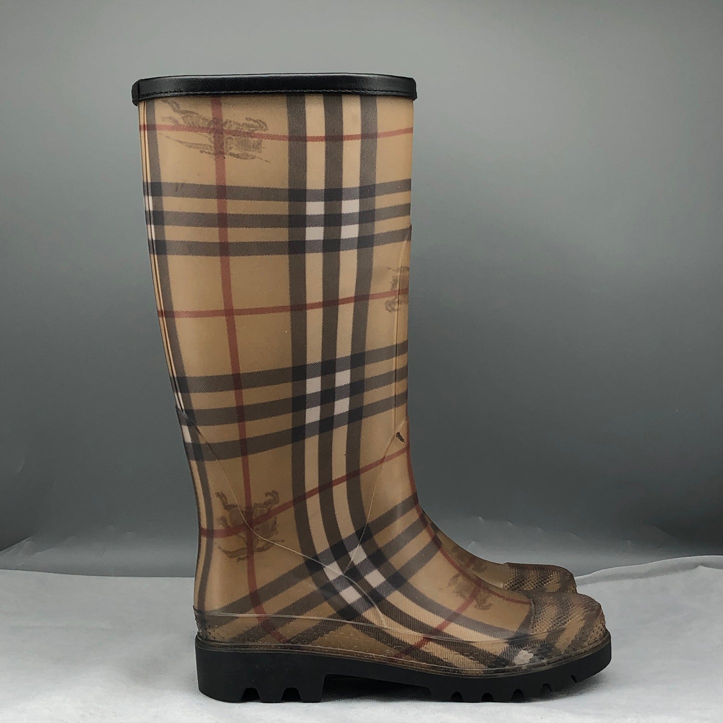 Burberry Women's Haymarket Check Rain Boots 35 Brown