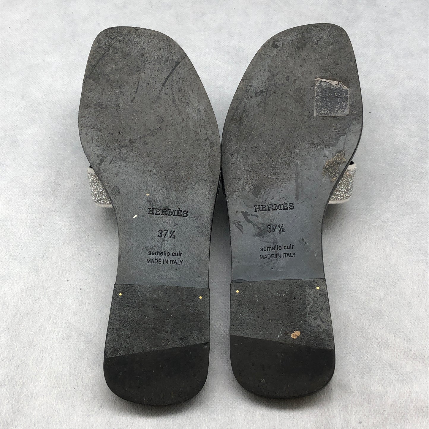 Hermes Silver Glitter Oran Sandals Size 37.5