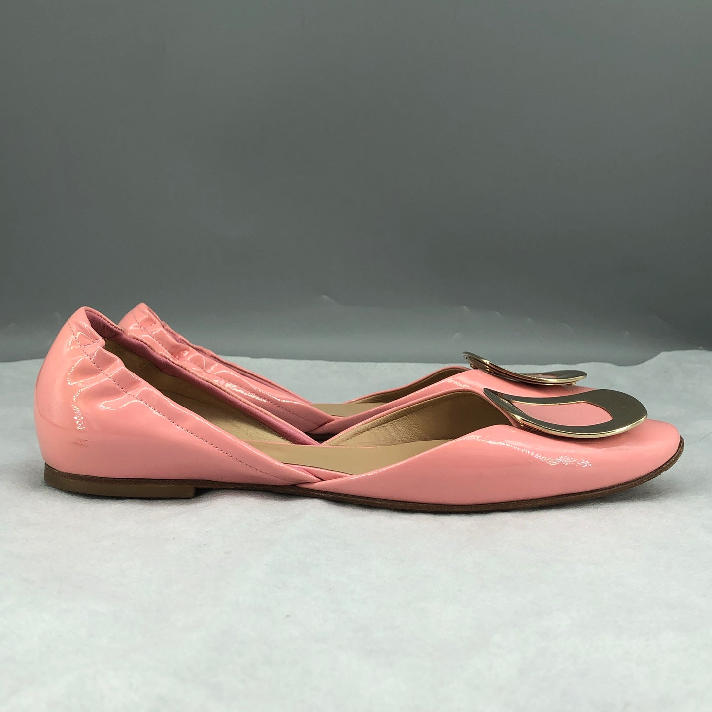 Roger Vivier Blush Pink Patent Leather Square Buckle Flat Shoes 37