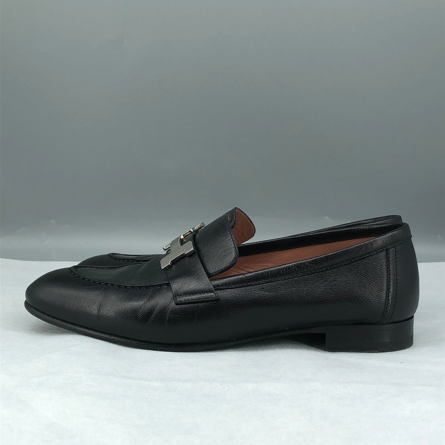 Hermes Black Leather Loafers Size 36.5