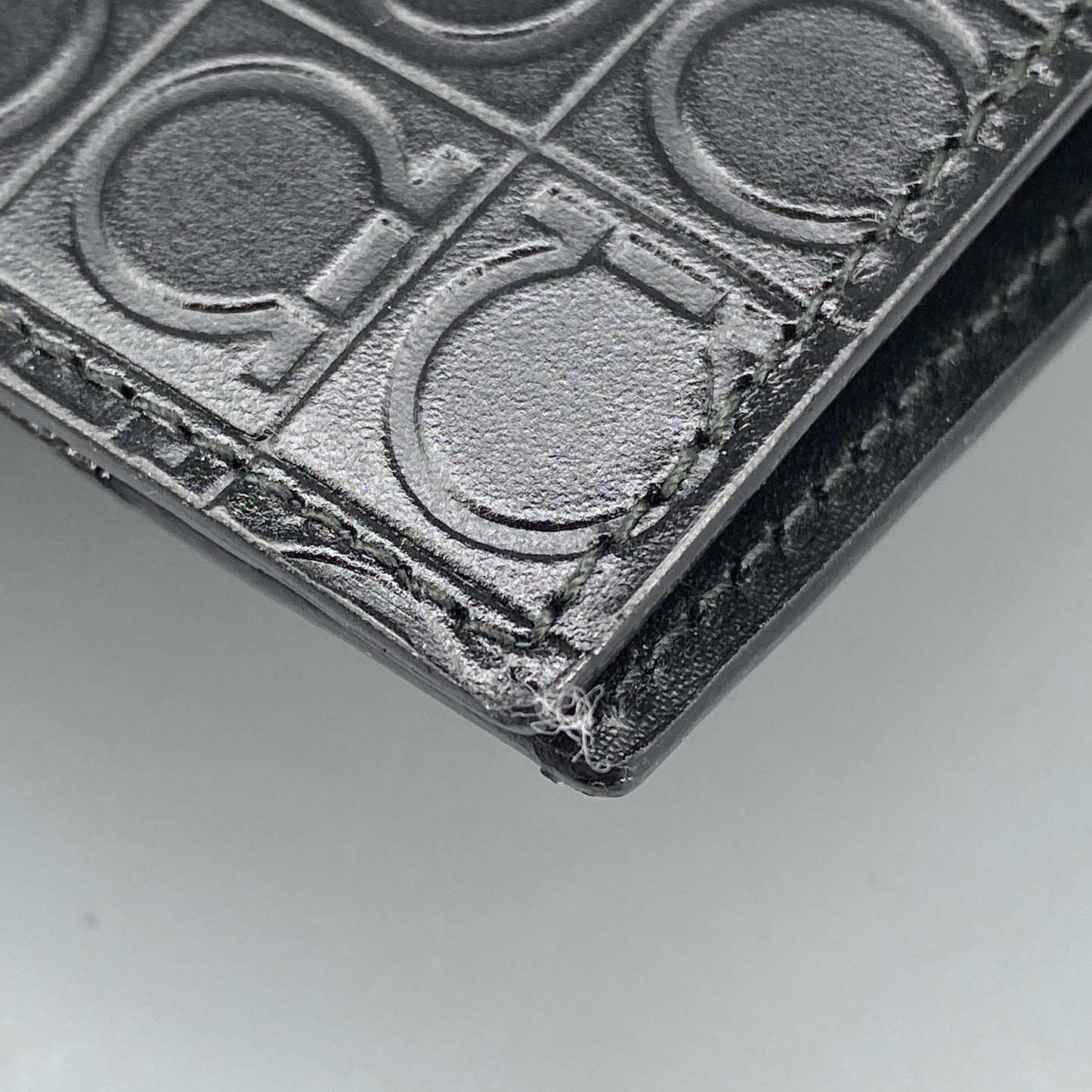 Ferragamo Black Embossed Gancini Bi-fold Card Wallet