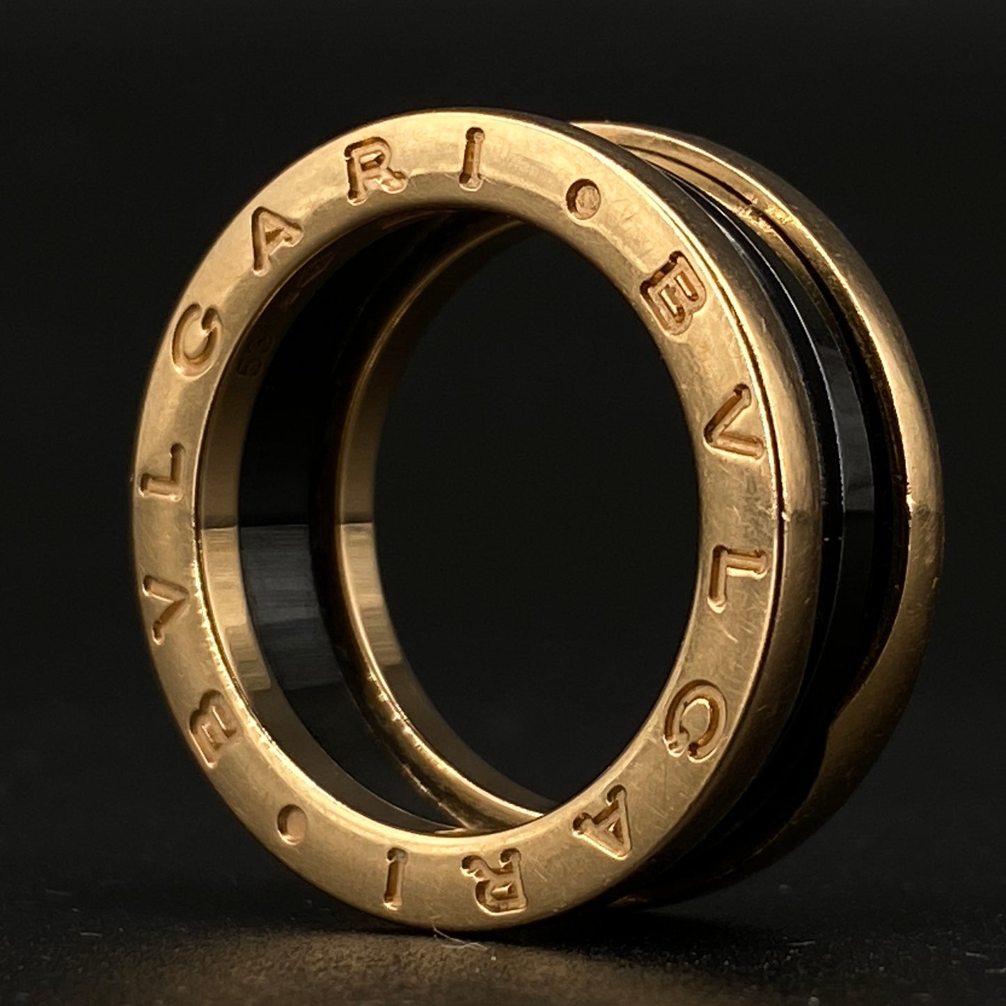 Bvlgari B.zero1 AU750 Yellow Gold Black Ceramic Band Ring Size 53mm