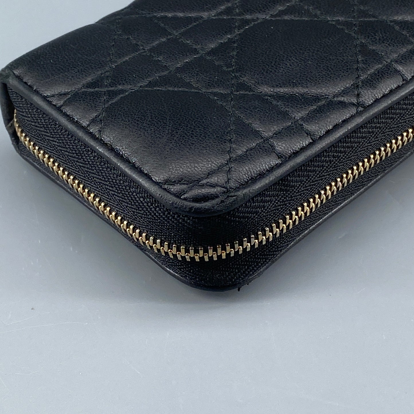 Christian Dior Black Cannage Quilted Zip‑Around Card Wallet