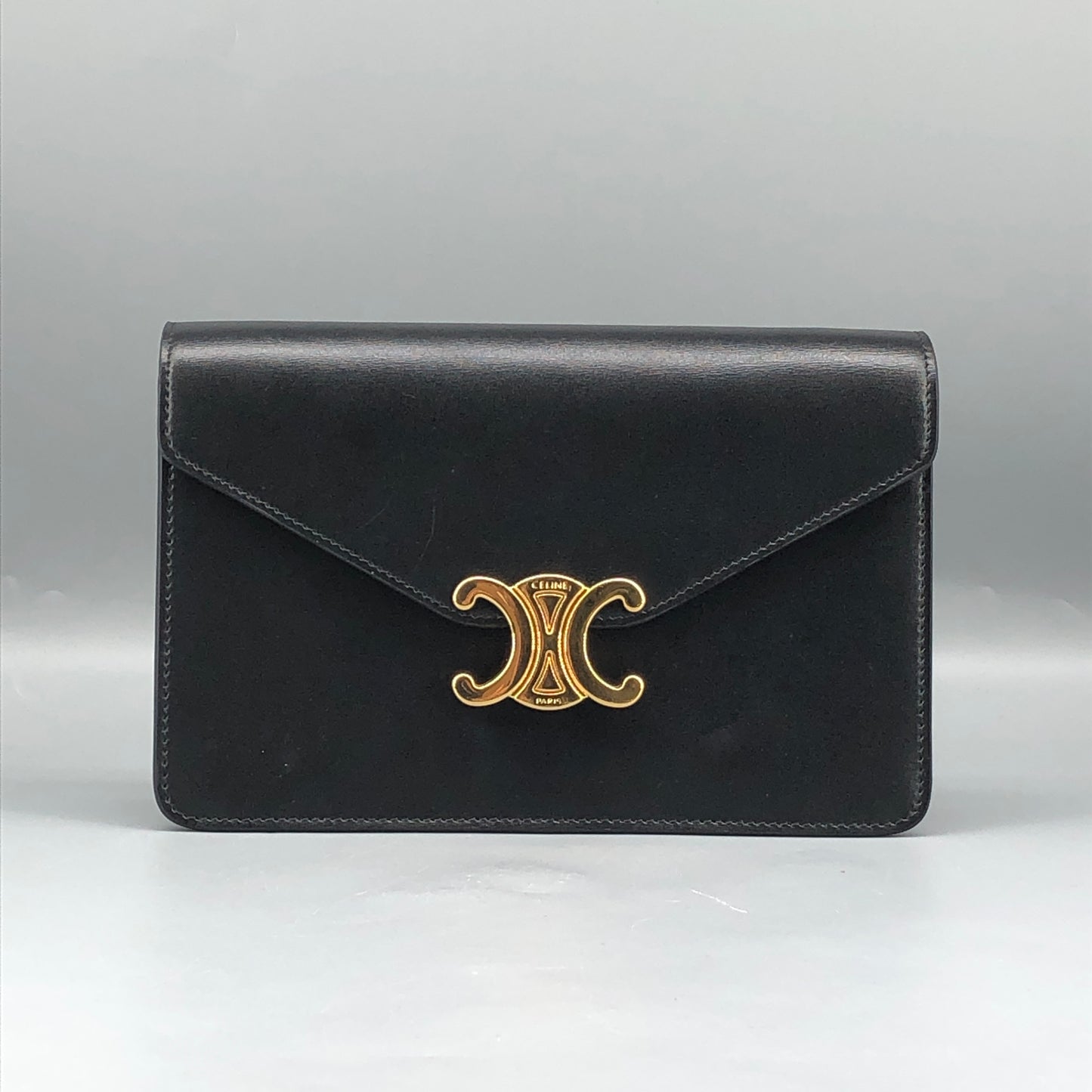 Celine Triomphe Leather WOC Wallet On Chain Crossbody Bag  Black