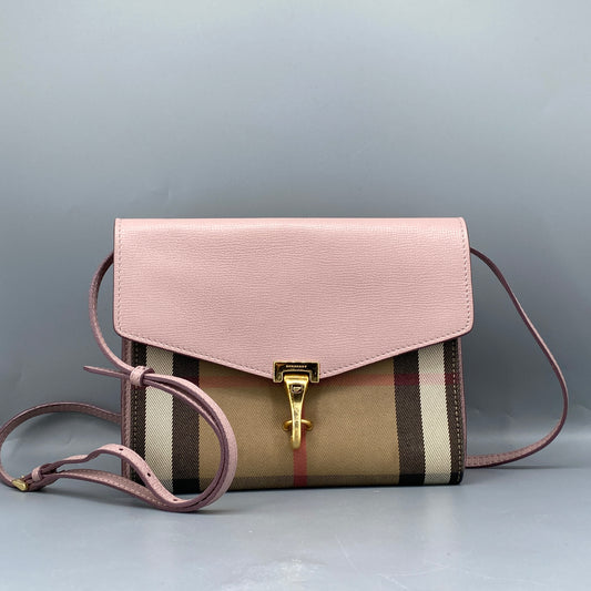 Burberry Derby Calfskin House Check Small Macken Crossbody Bag Pale Orchid