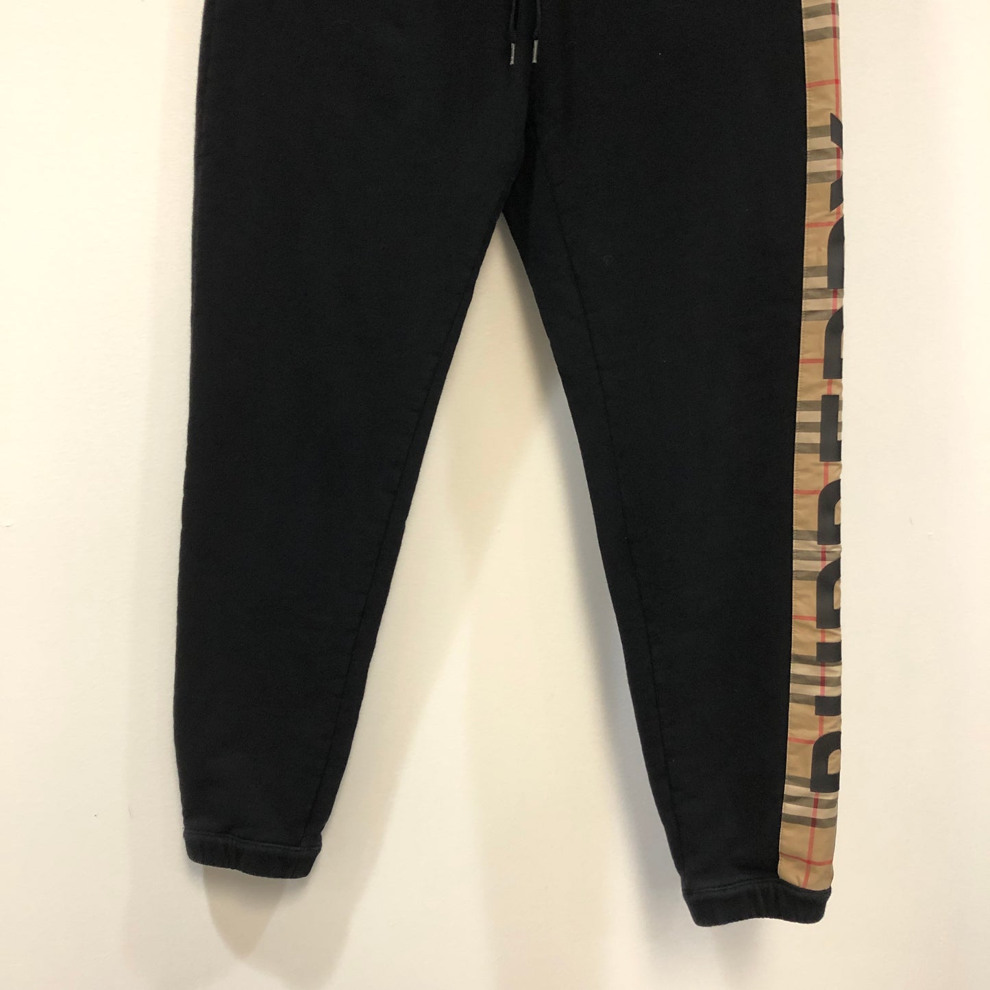 Burberry Vintage Check Side Stripe Black Cotton Jogger Pants Size XXS